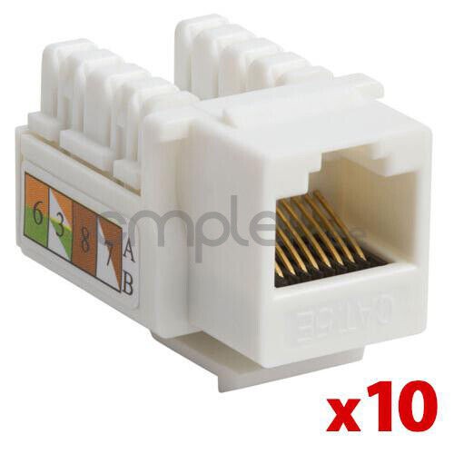Cat5E Punch Down Keystone Jack RJ45 CAT5 White Lot of 10 NEW