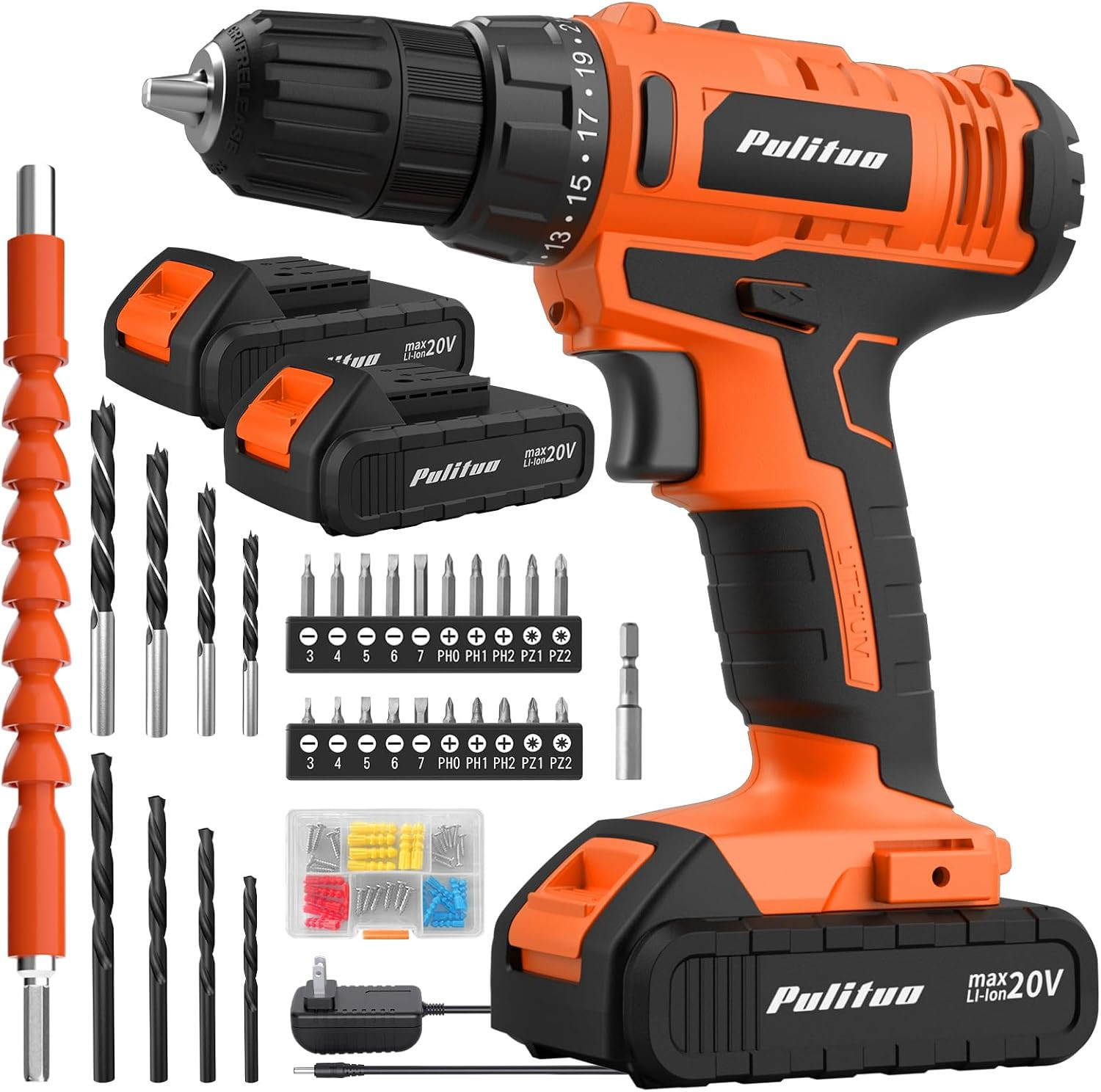 20V Cordless Drill/Driver,2 Battery Electric Screwdriver,30Nm Power Drill Driver