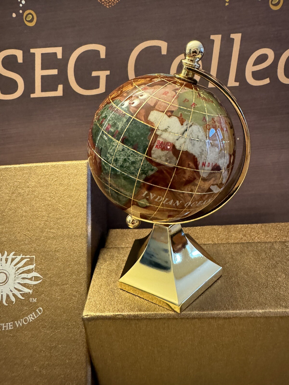 Eclipsing the World Gemstone Globe w/Box Brown Orange Earth