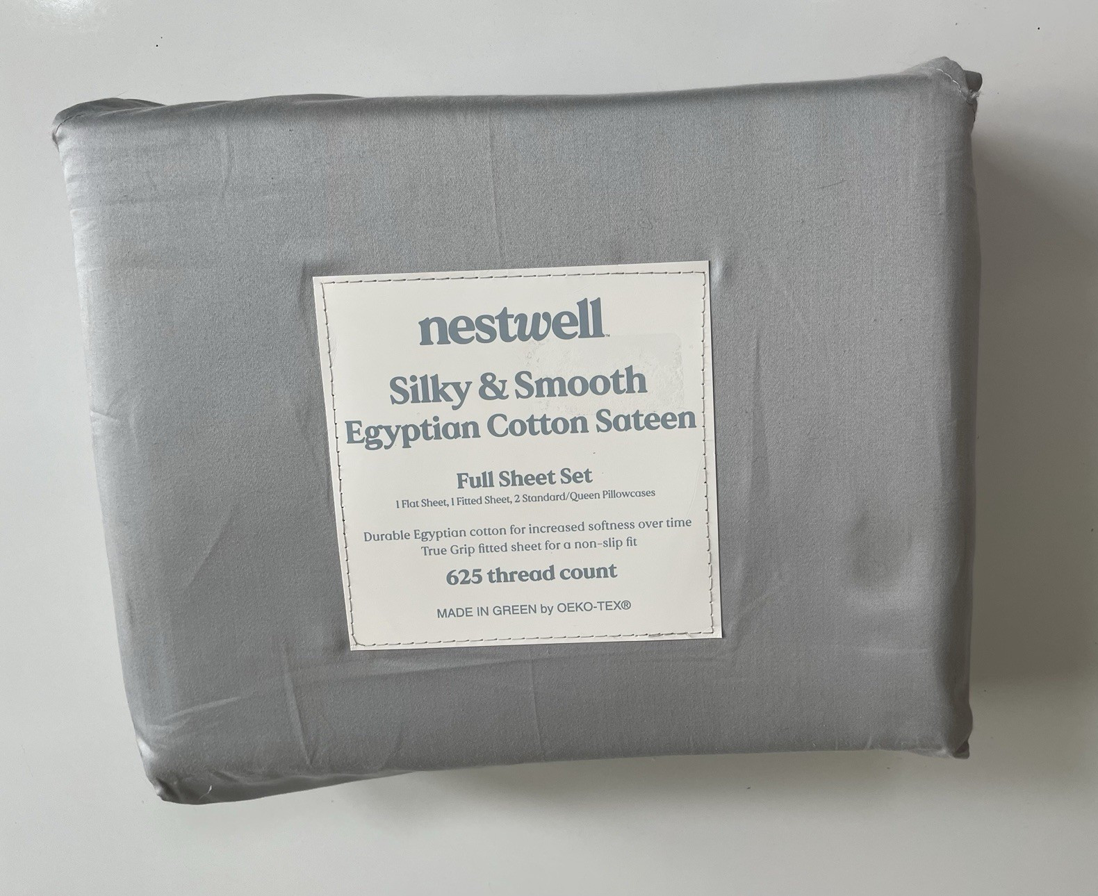 Nestwell 625TC Egyptian Cotton Sateen Full Sheet Set Gray Silver NEW