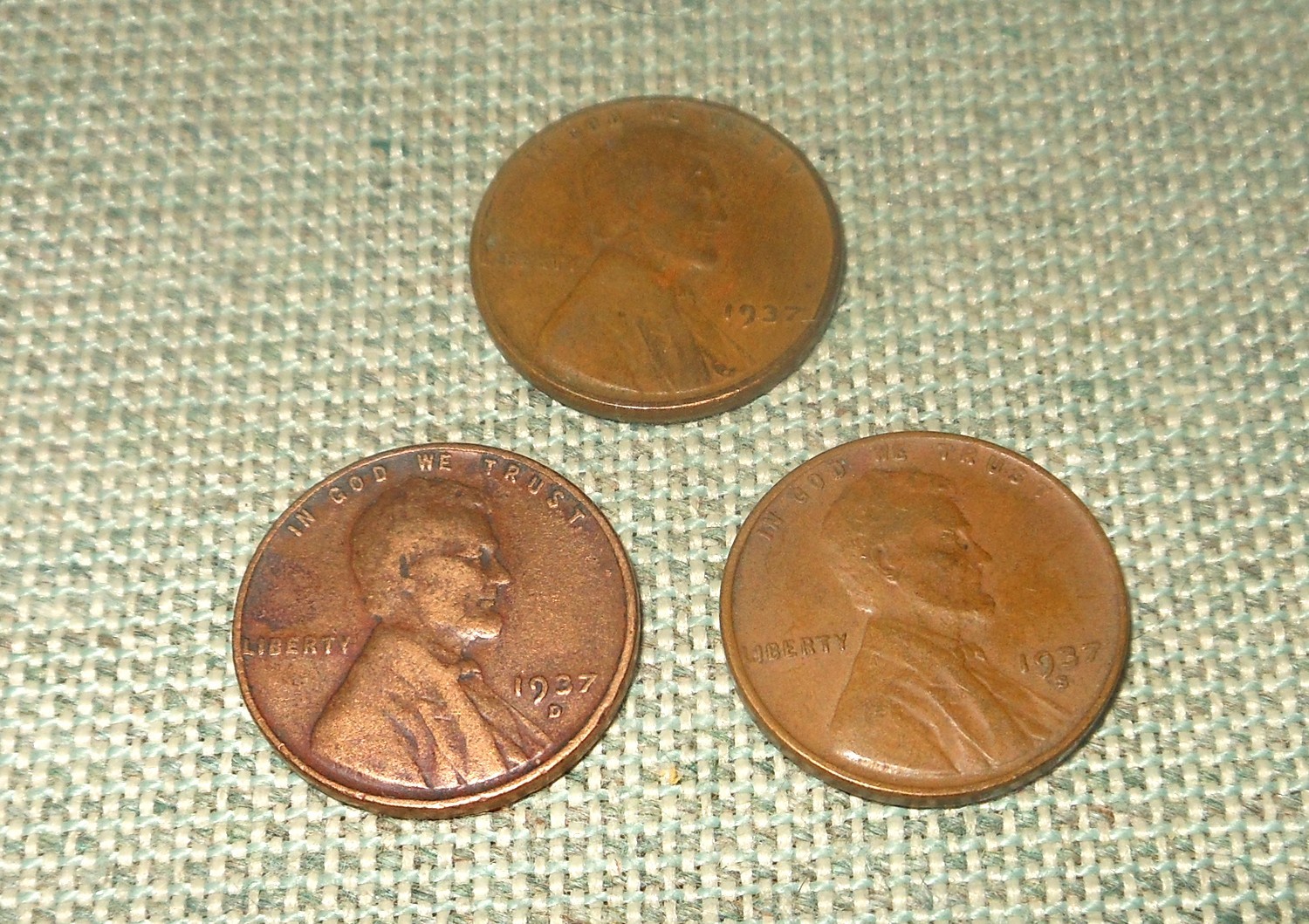 1937 P - D - S Circulated Lincoln Cents - FREE Shipping!