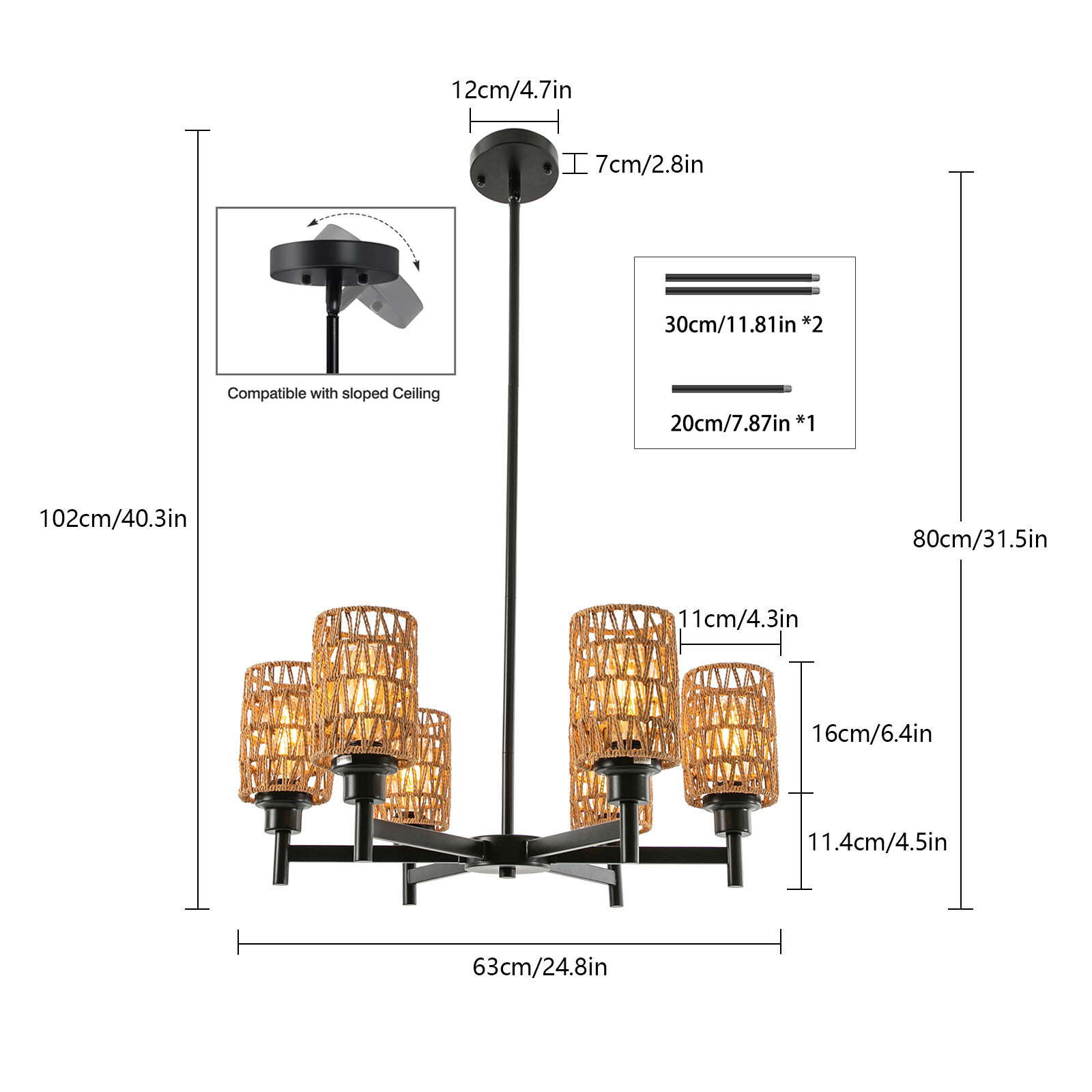 Modern Ceiling Light Chandelier 6-Head Pendant Lighting Ceiling Dimmable