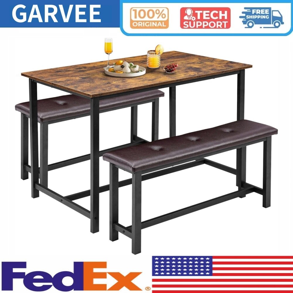 ☑️Dining Table Set for 4 Kitchen Table W/2 Benches 3 Piece Dining Room Table Set