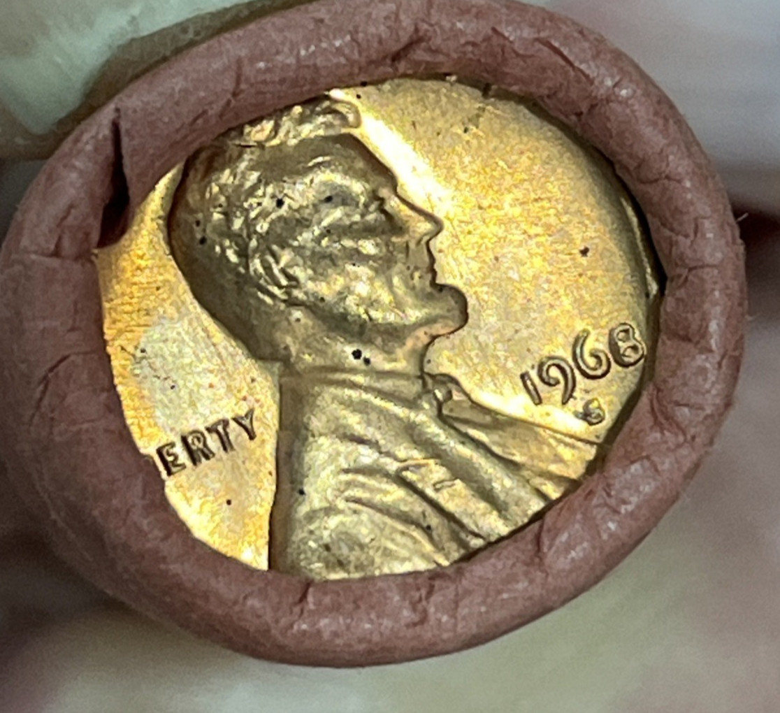 1968-S OBW Cent Roll, Uncirculated Penny Roll-Red Wrapped-Read Description
