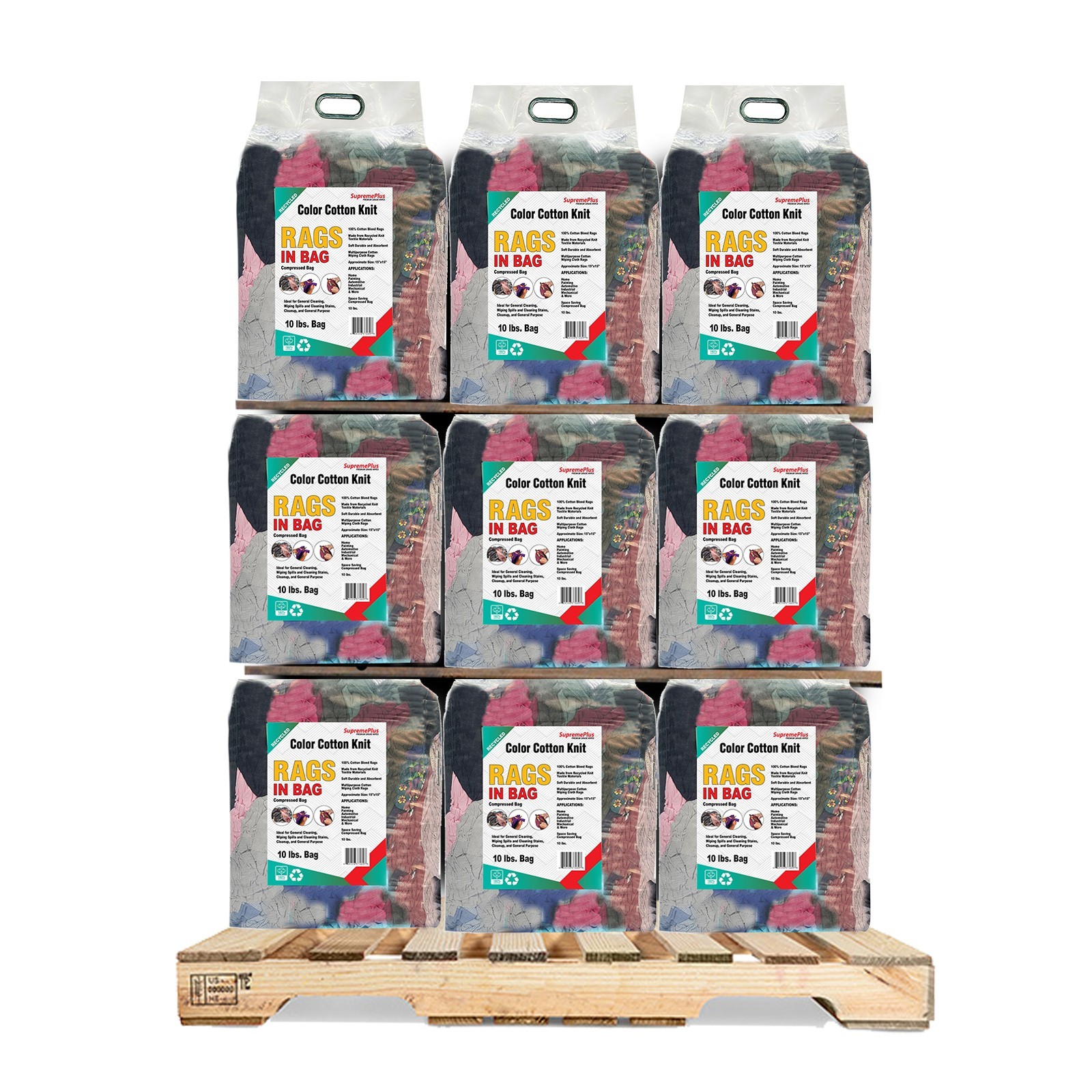 Recycled Color Knit T-Shirt Rags - 1000 lbs. Pallet 100x10 lbs. Compressed Bags
