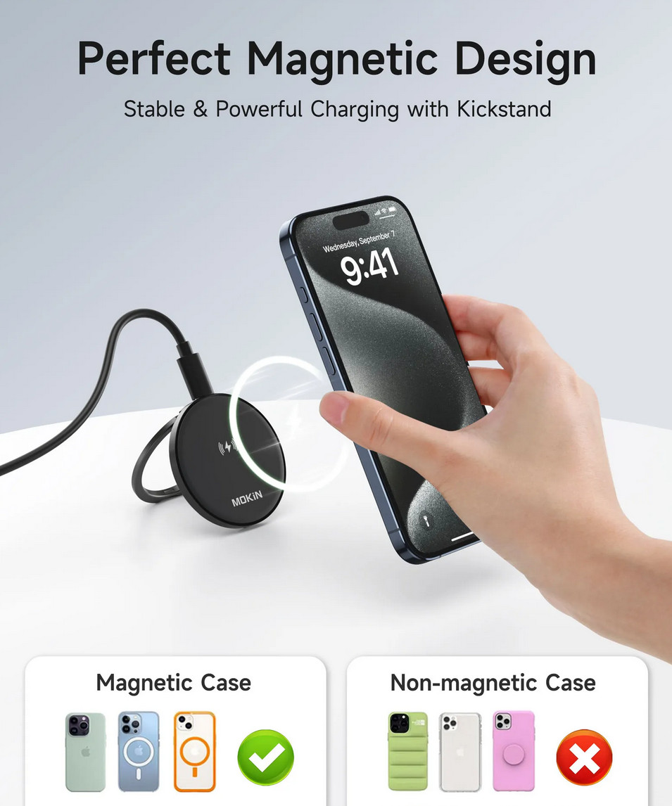 15W Magnetic Wireless Fast Charger - MODEL MOWA0201 - BLACK