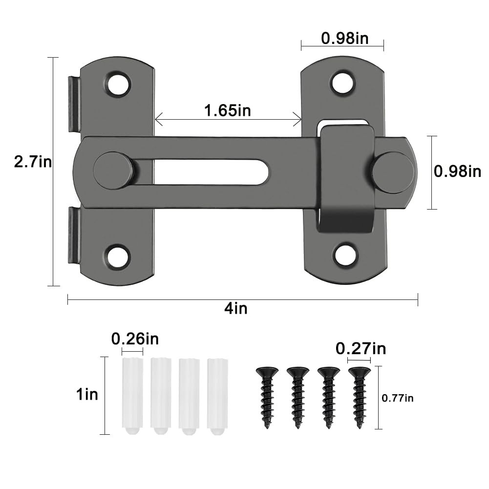 2PCS Barn Door Lock, 180 Degree Flip Sliding Latches, Gate Black