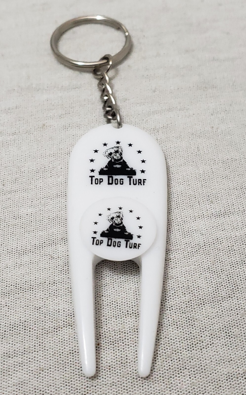 Vintage Top Dog Turf Golf Divot Repair Tool Keychain Keyring Promo Plastic 3"