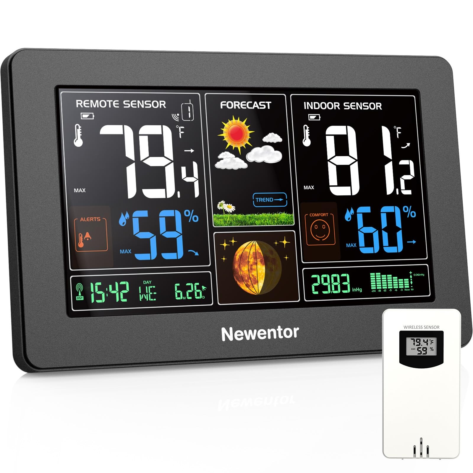 Newentor Weather Station Wireless Indoor Outdoor Thermometer, Color Display D...