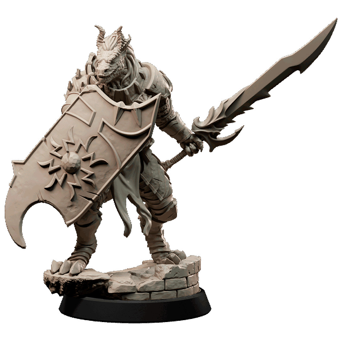 D&D Sunathaer Dragonborn Fighter 03 28mm and 32mm Scale Mini TTRPG