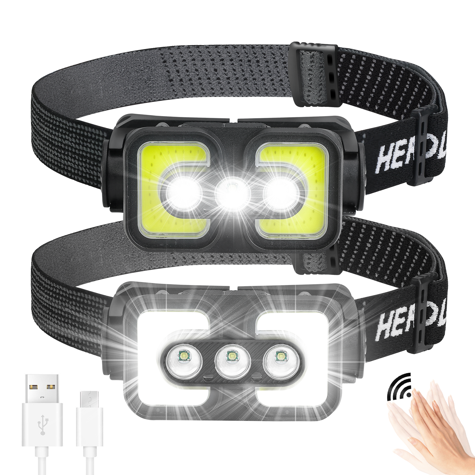 COB LED Headlamp Headlight Flashlight Torch USB Rechargeable Waterproof Sensor