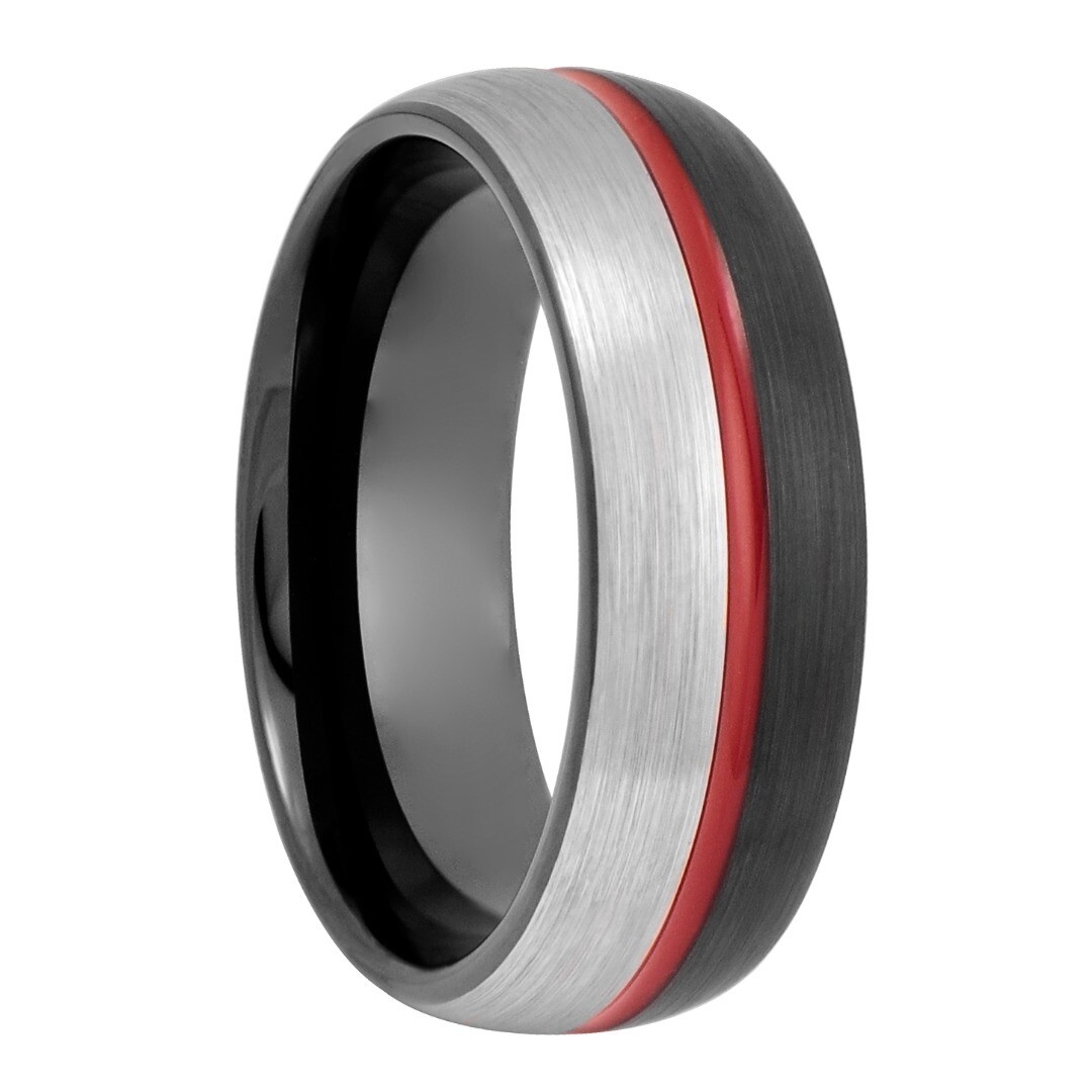 8mm Tungsten Ring Wedding Engagement Band Black Plated Red Resin Inlay S 8.5-11