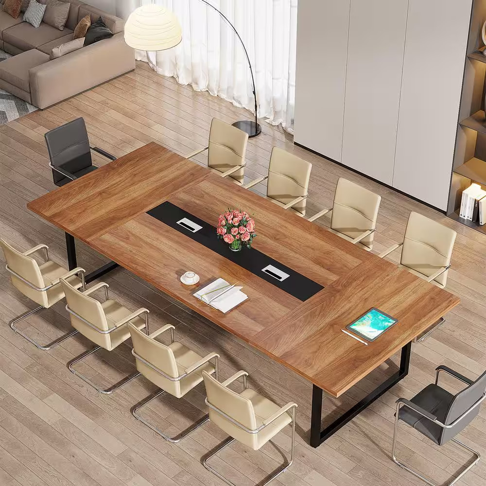 Capen 94.5 In. Retangular Brown Wood Conference Table 8FT, Business Style Traini
