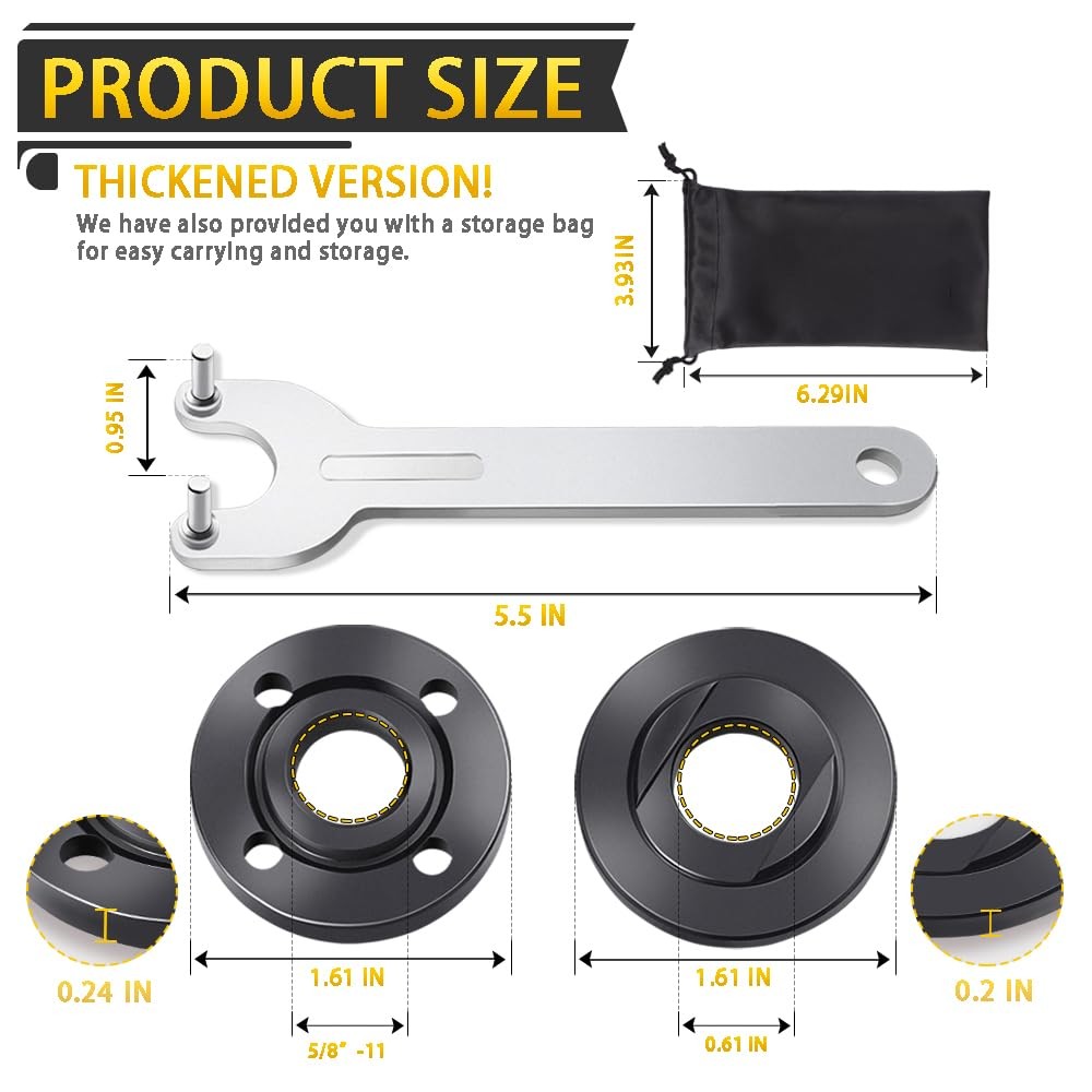 7PCS Angle Grinder Nut Flange Wrench, Premium Black, Silver