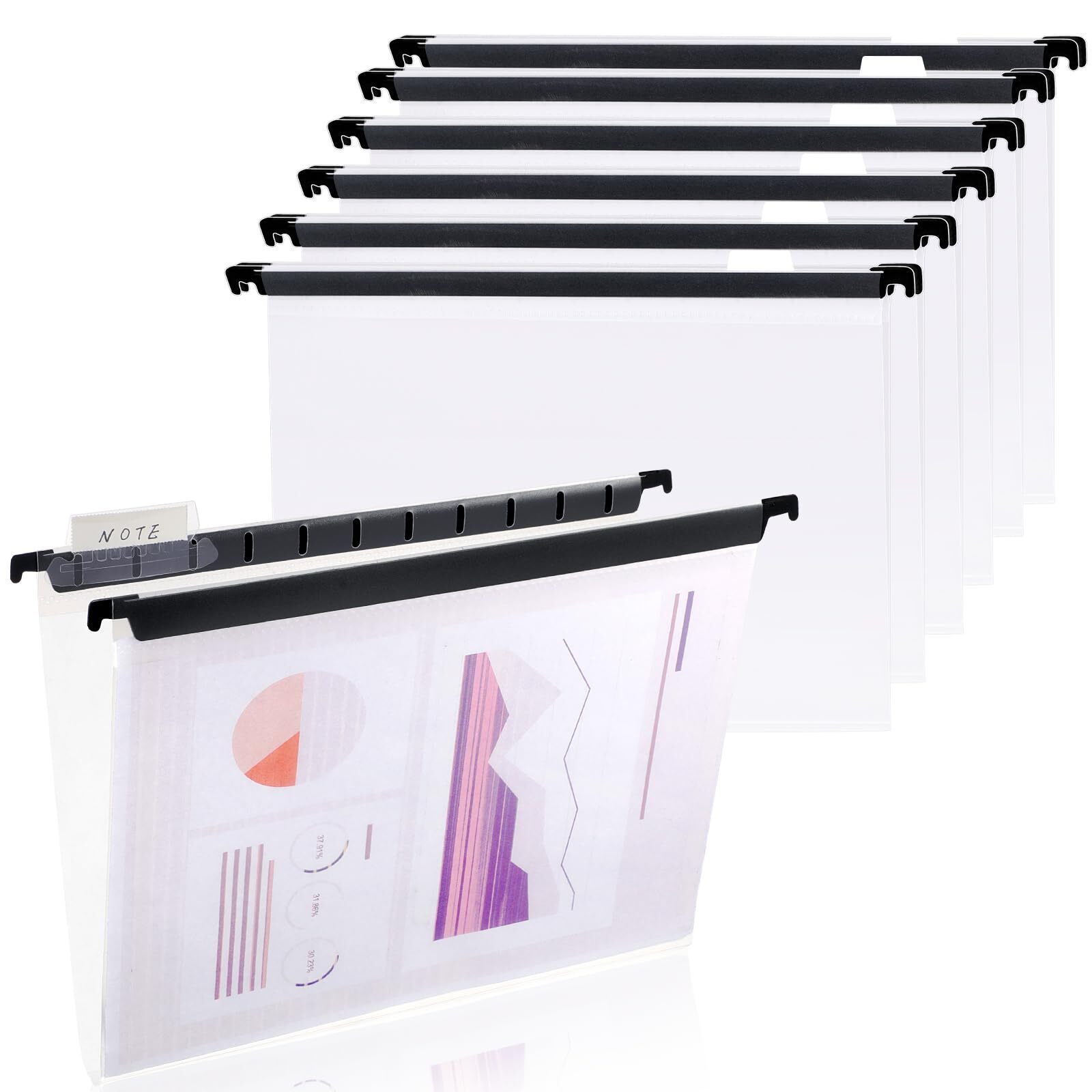 10 Transparent Hanging File Folders for Filing Cabinets Letter Size Plastic Set