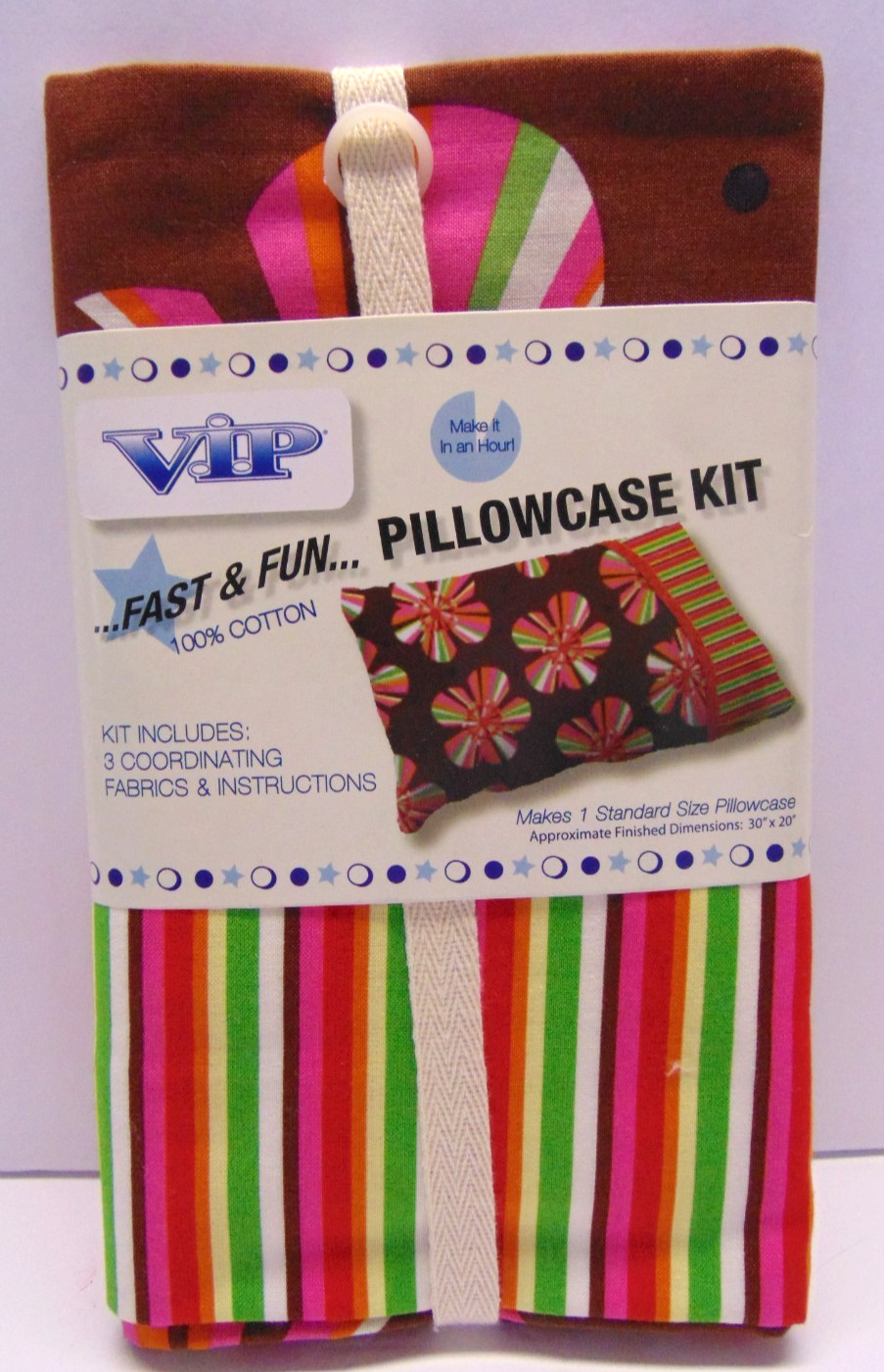 1 VIP Cotton Standard Size Pillowcase Kit Daisy Flowers & Strips 30" x 20"