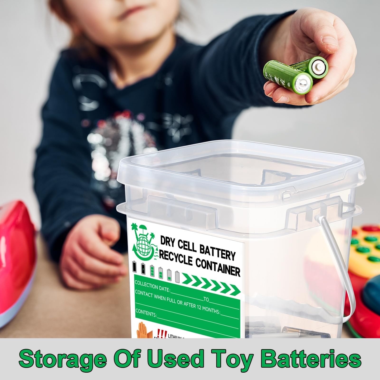 Dry Cell Battery Disposal Container 1.3 Gallon Battery Recycling Container Dr...
