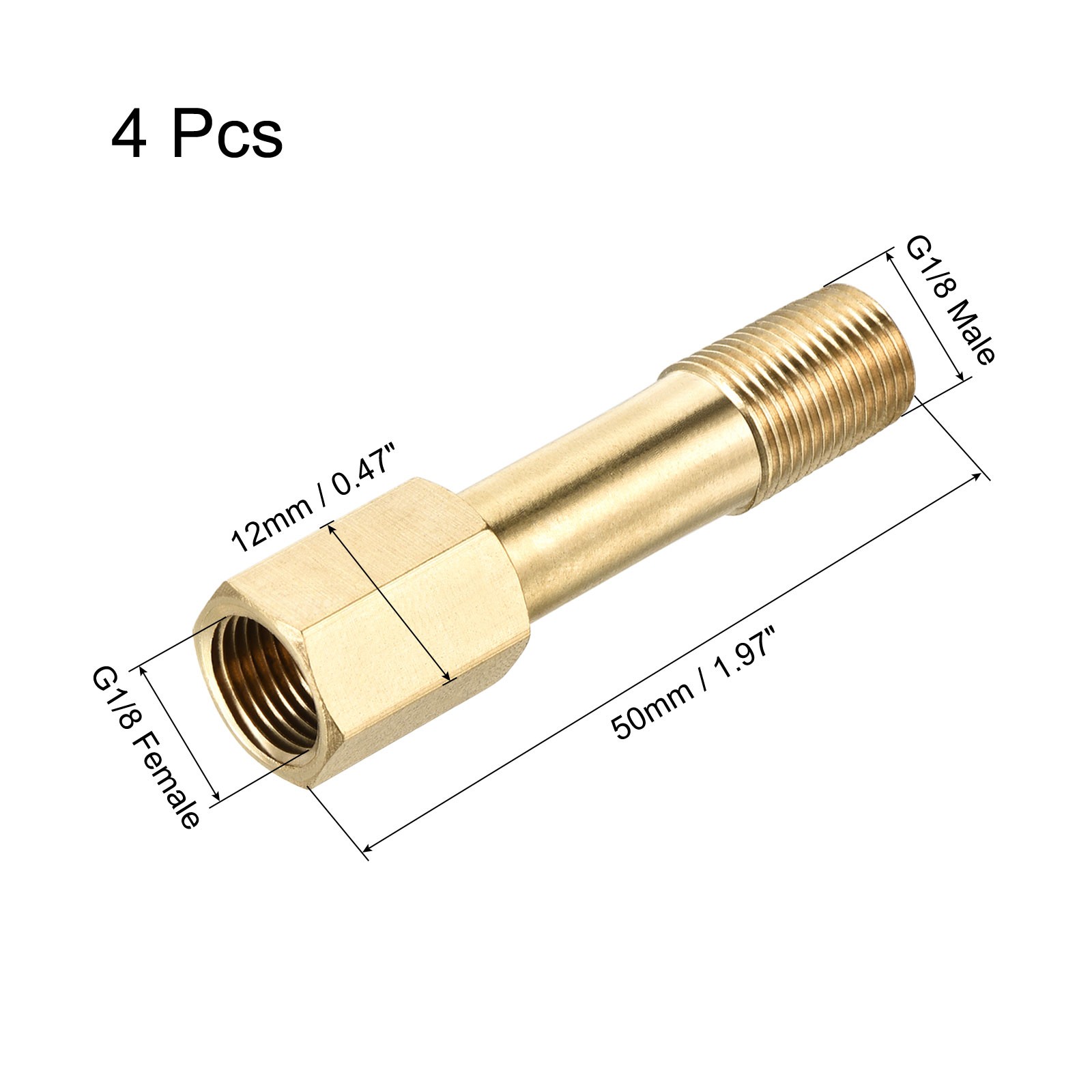 Brass Pipe Fitting G1/8 Adapter 50mm Extension Connector Hex Coupling 4 Pack