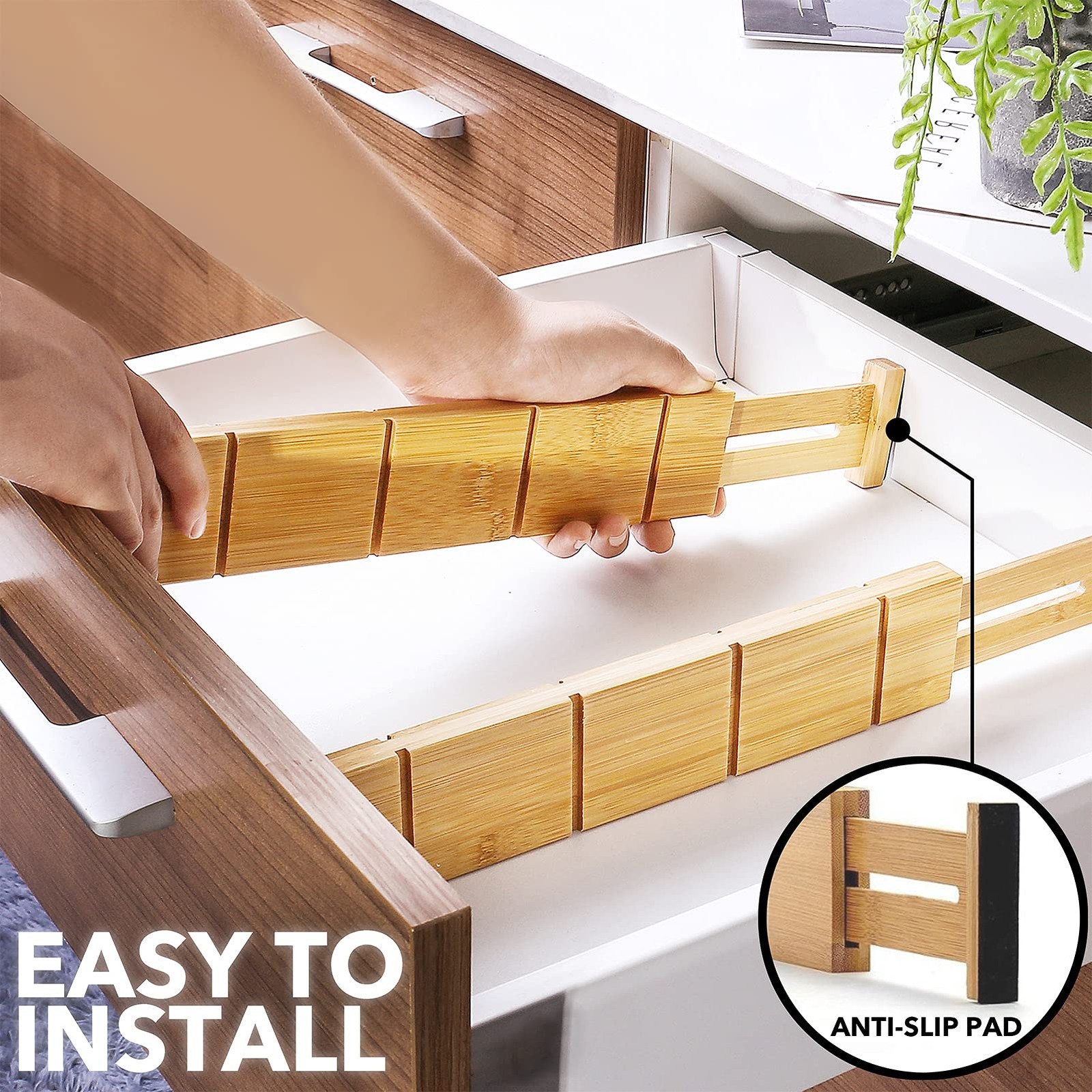 Best SpaceAid Bamboo Drawer Dividers with Inserts and Labels, Kitchen Adjustable