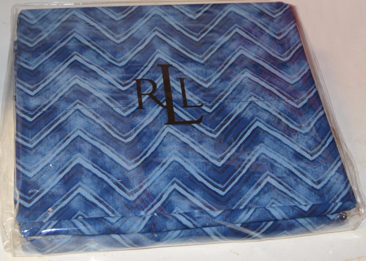 RALPH LAUREN Indigo Modern Herringbone QUEEN FLAT SHEET NEW COTTON INDIGO BLUE