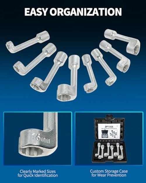 Diesel Injector Line Socket Wrench Set 8pc 12pt L-Type Fuel Line Socket 8PC