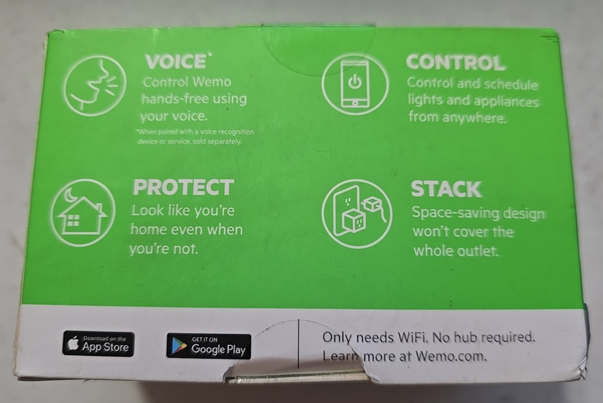 WeMo WSP080 120V Smart Plug, White - 2 Plugs - NEW