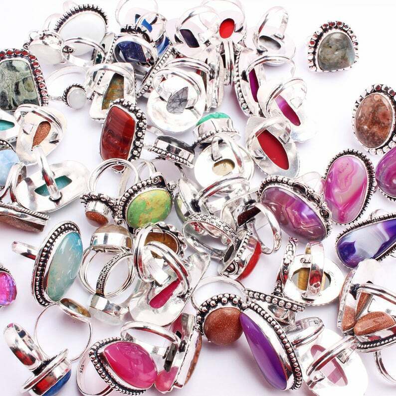 Botswana & Mix Gemstone 925 Sterling Silver Plated Wholesale Lot Women's Rings