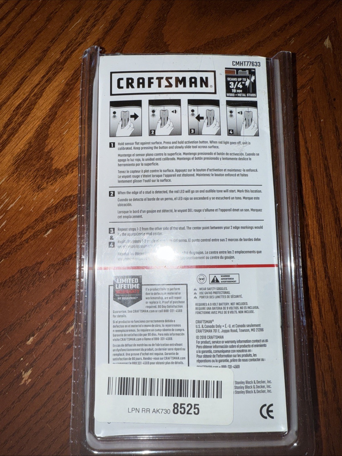 Craftsman Stud Sensor Up to 3/4 Inches Deep (CMHT7633) OPEN BOX