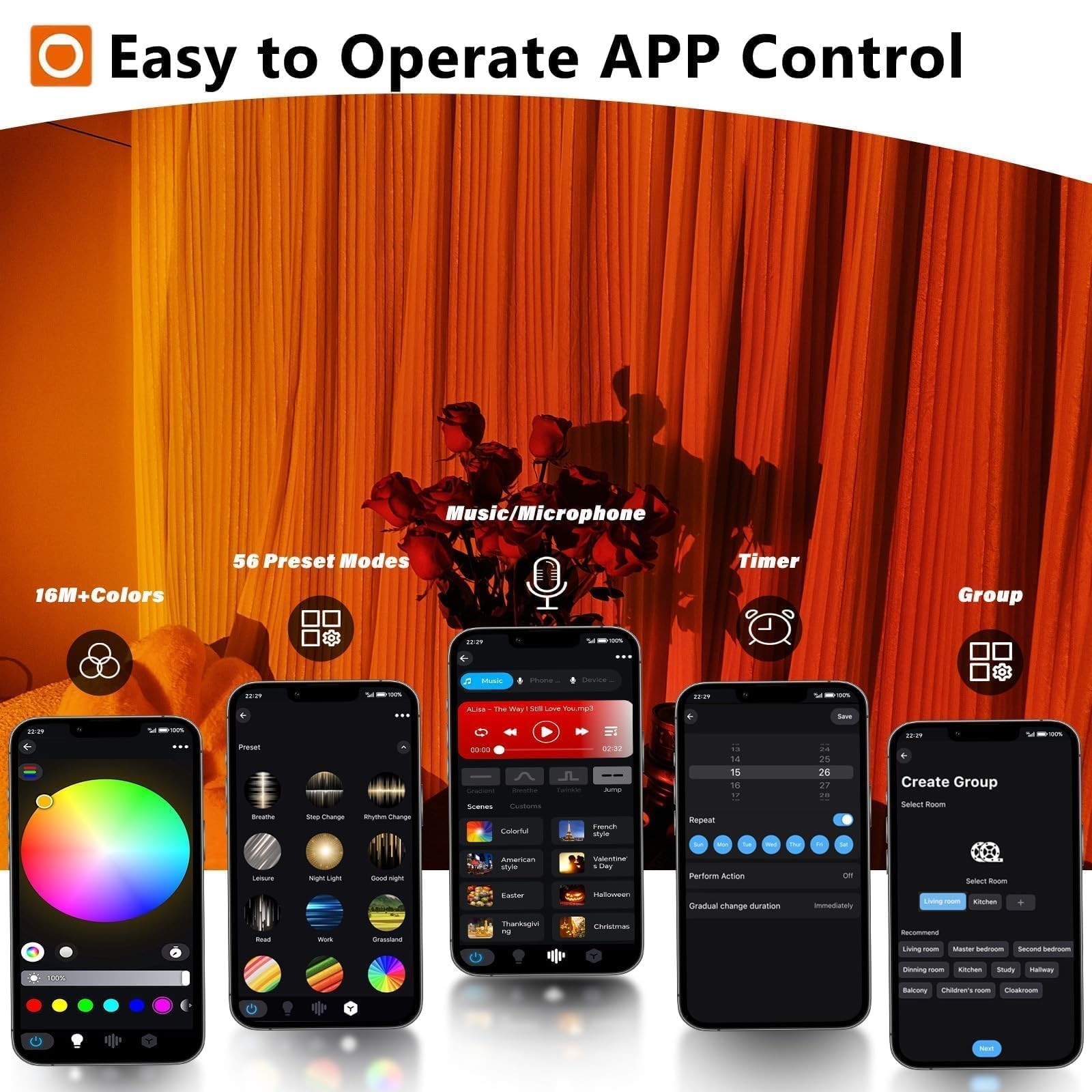 Sunset Lamp with App Control – 360° Rotatable Multicolor Sunset Projector, 16...