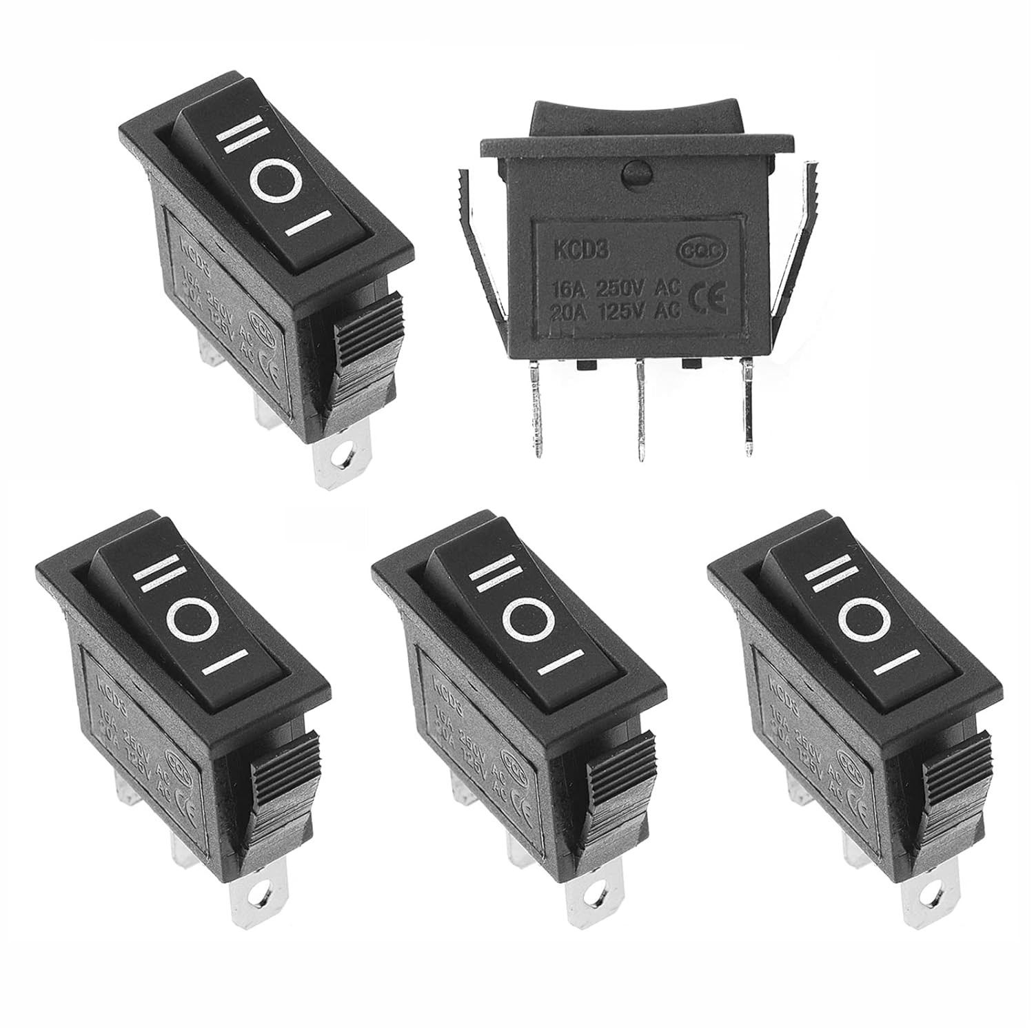 QTEATAK 5Pcs SPDT 3 Pins 3 Position On/Off/On Toggle Rocker Switch AC 15A/250V 2