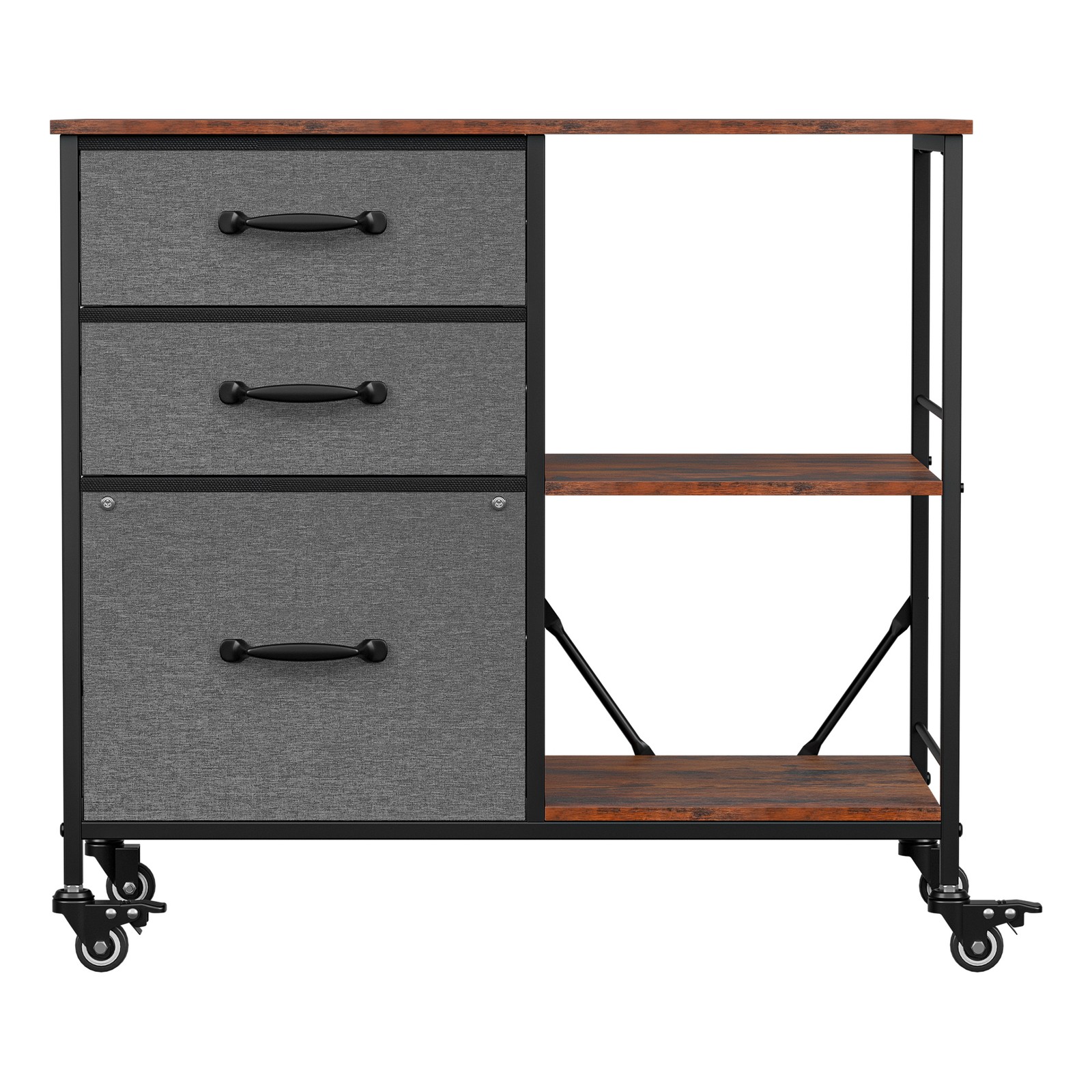 File Cabinet Rolling Printer Stand w/ Open Shelf Lateral Cabinet Dark Gray