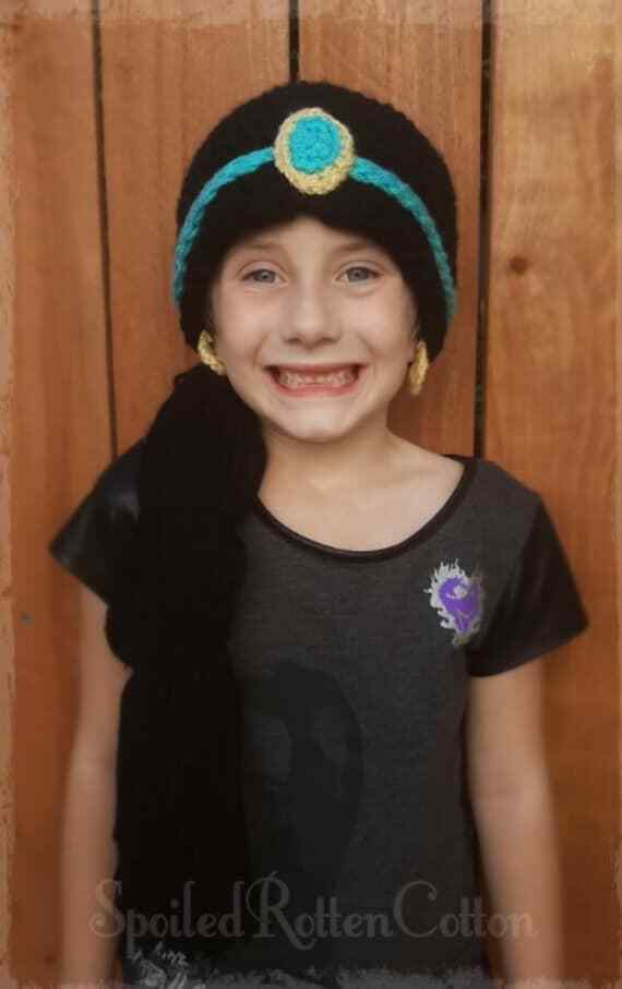 Princess Jasmine Crochet Hat Wig Halloween Child Size 3-10 years or Teen-Adult