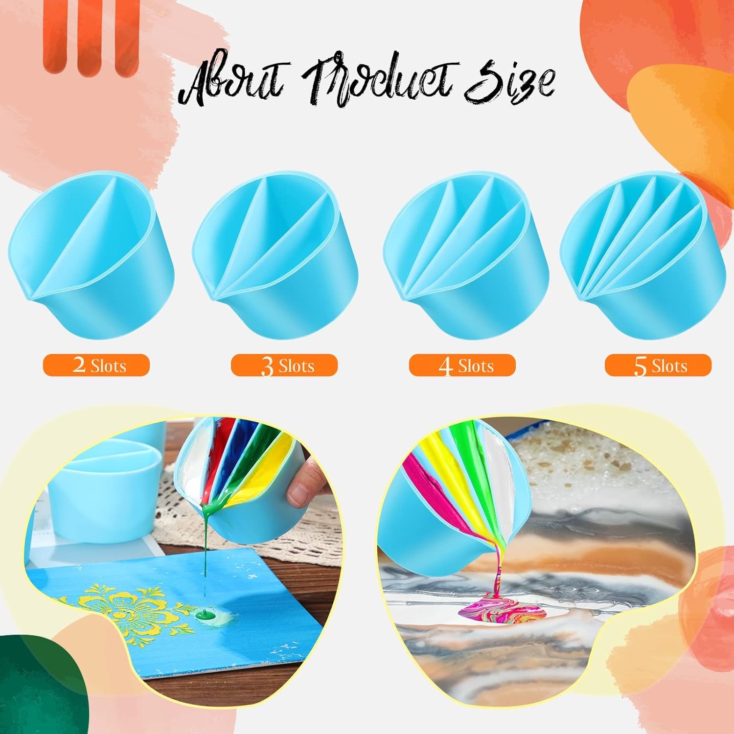 Split Cups for Paint Pouring 4 Pcs Silicone Pour Cup with 2-5 Blue
