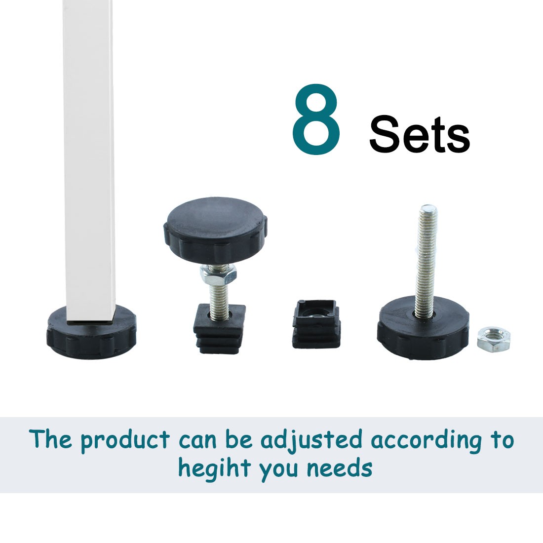 Adjustable Leveling Feet 20 x 20mm Square Inserts Furniture Glide 8 Sets