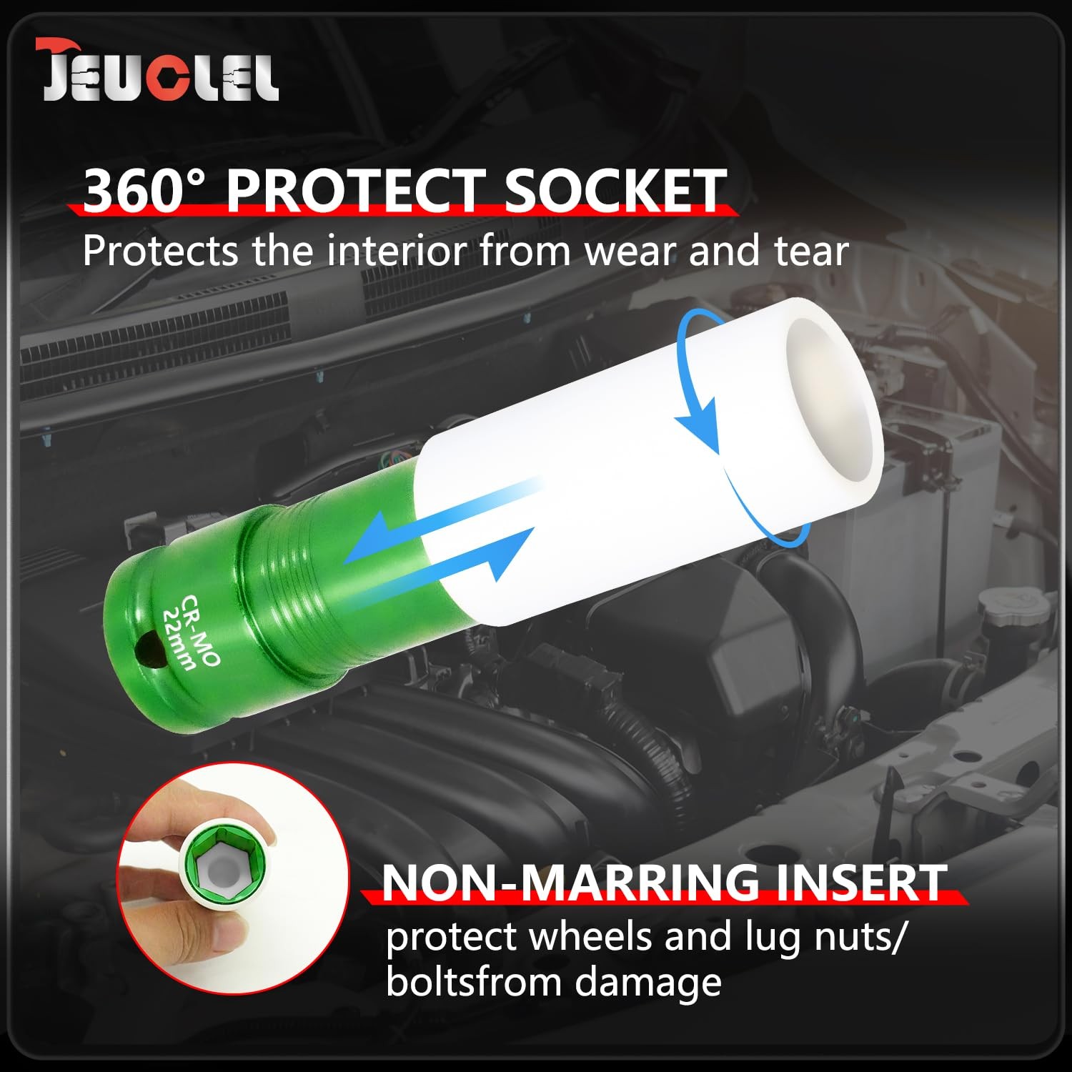 JEUCLEL 22mm 1/2"Drive Wheel Protector Impact Socket, Lug Nut 22MM