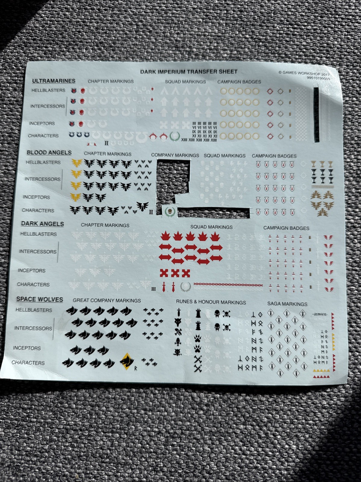 Warhammer 40k Dark Imperium Space Marines Transfer Sheet Decals OOP