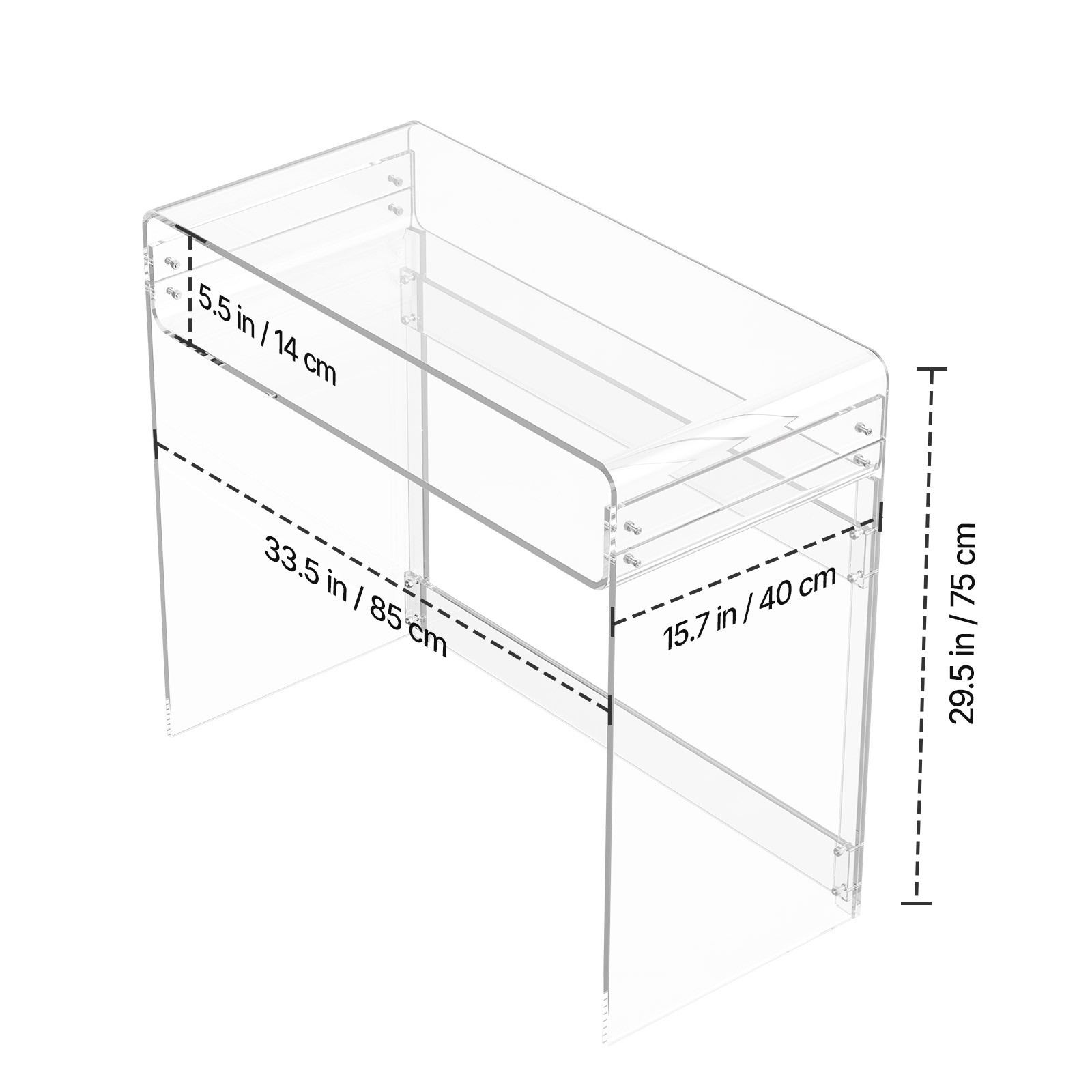 Uimoso Acrylic Side Table with Two Shelves and Storage, Modern Clear Design