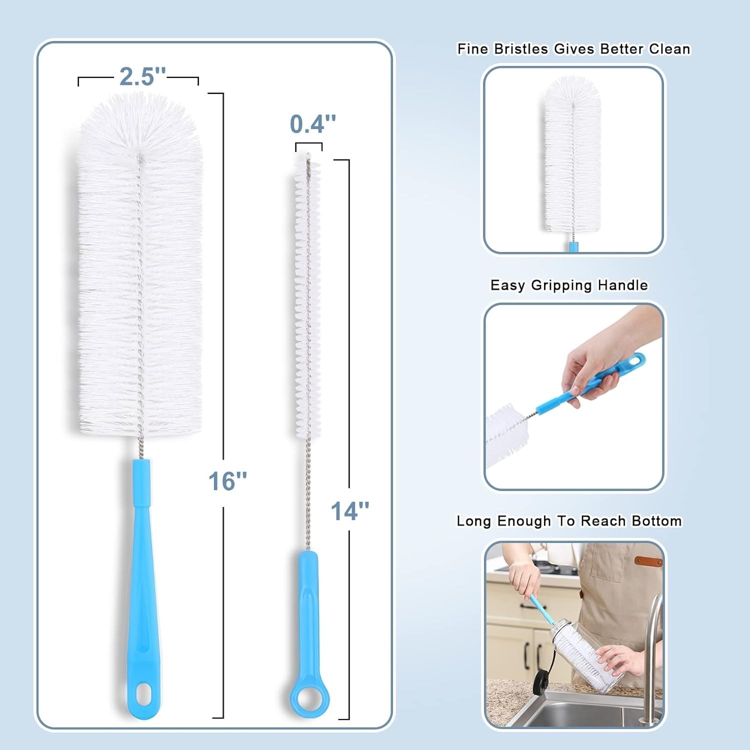 5 Pack Bottle Brush Cleaning Set，Long Handle Bottle Cleaner for Washing Narrow
