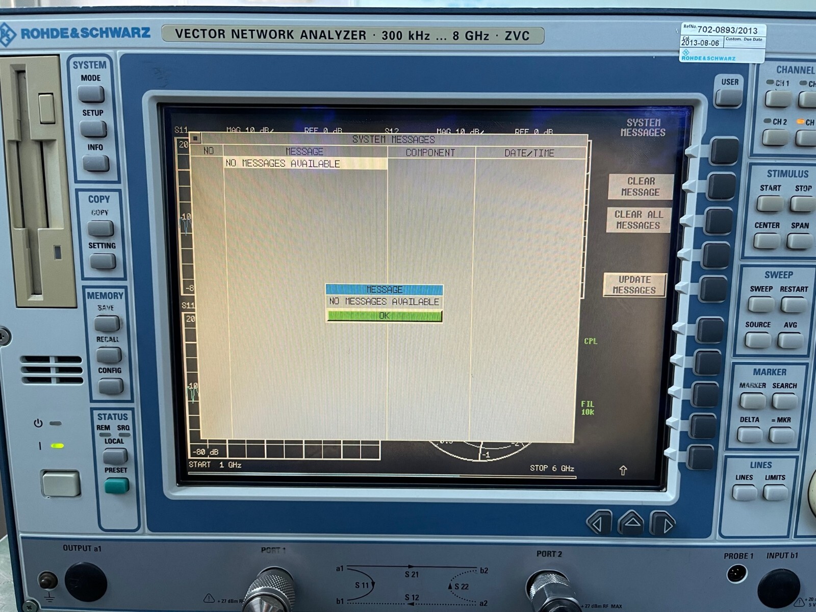 Rohde & Schwarz ZVC Vector Network Analyzer 300kHz- 8GHz , 2 ports
