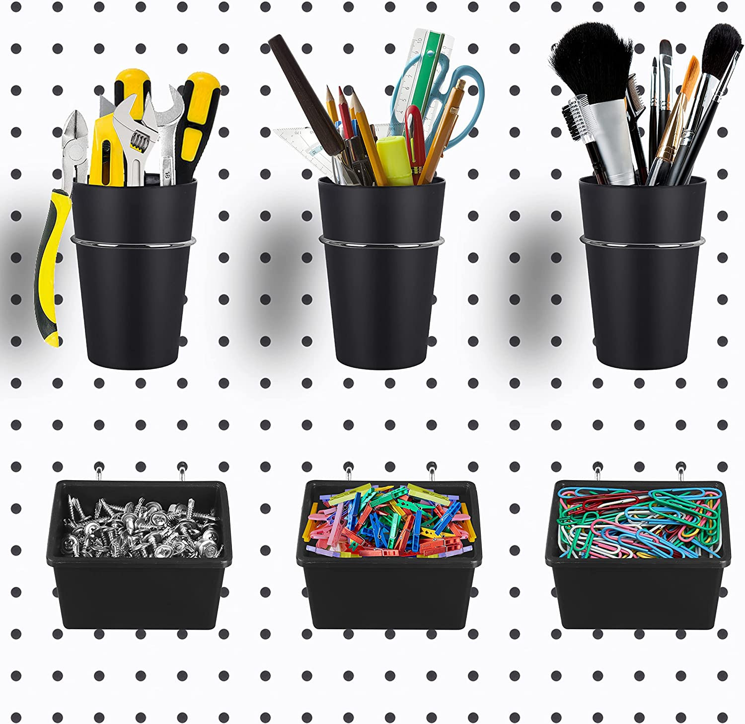 6 Sets Pegboard Bins Pegboard Cups with Hooks, Pegboard Hooks Assortment, Hooks