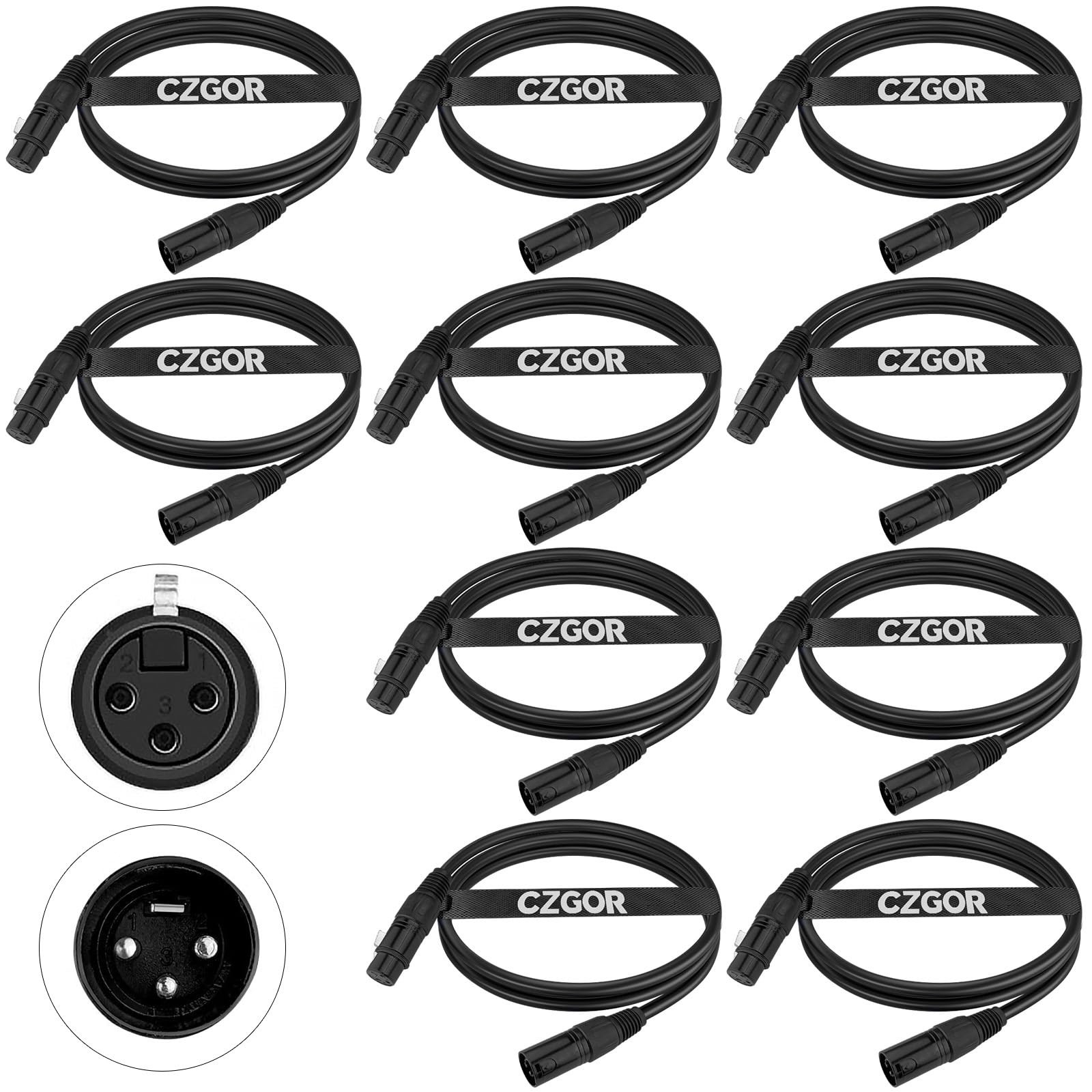 DMX Cable 6.5 ft, 10 Pack Flexible 3 Pin XLR Male Female Cables Wire | for 3-...