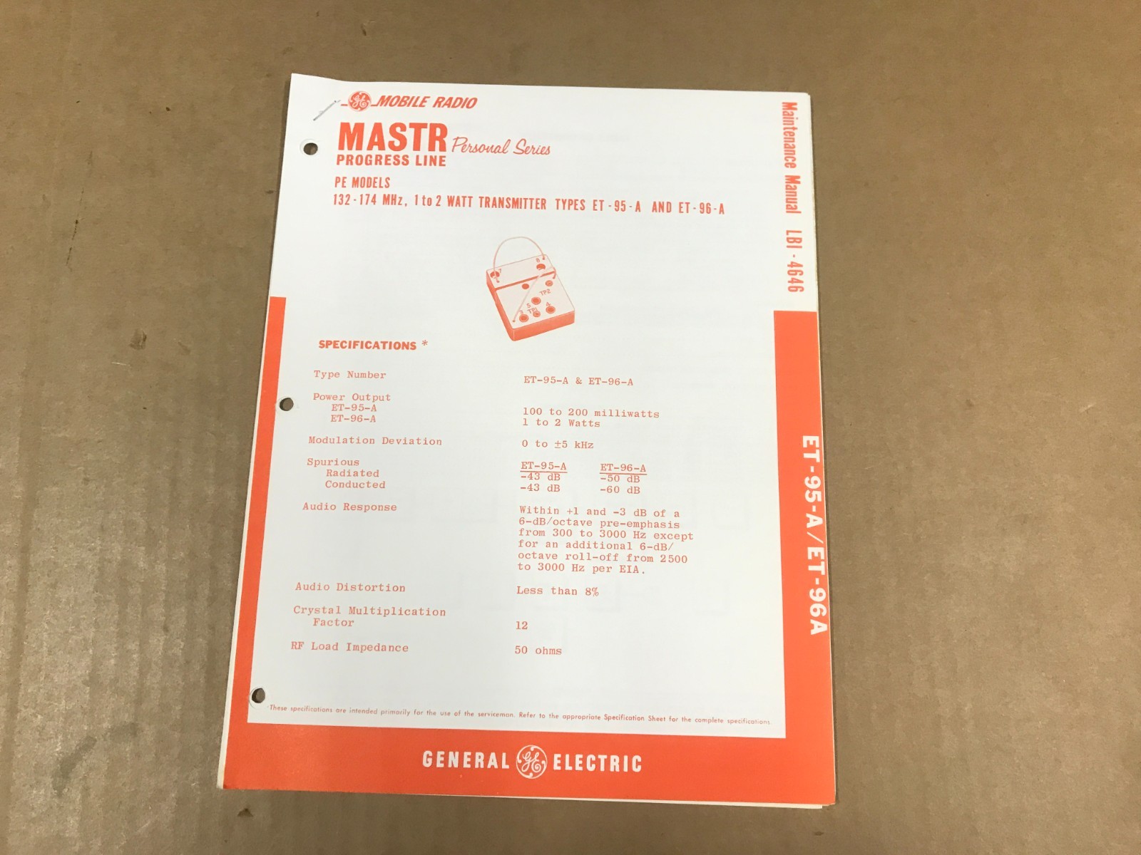 VTG GE MASTER Personal Series 1-2 Watt Transmitter Maintenance Manual - LBI-4646