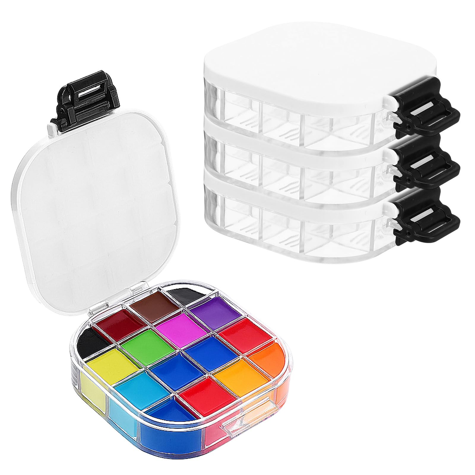 4 Pcs Airtight Paint Storage Palette Box 16 Wells Stay Wet 4.4x3.5x1 in Small...