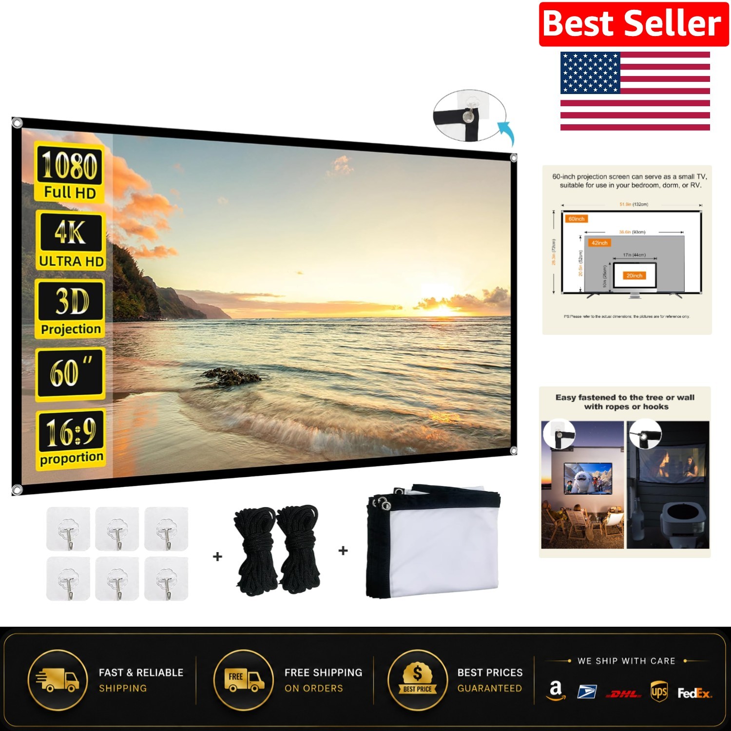 Portable 60-Inch Foldable 4K HD Projector Screen for Indoor & Outdoor Movie Joys
