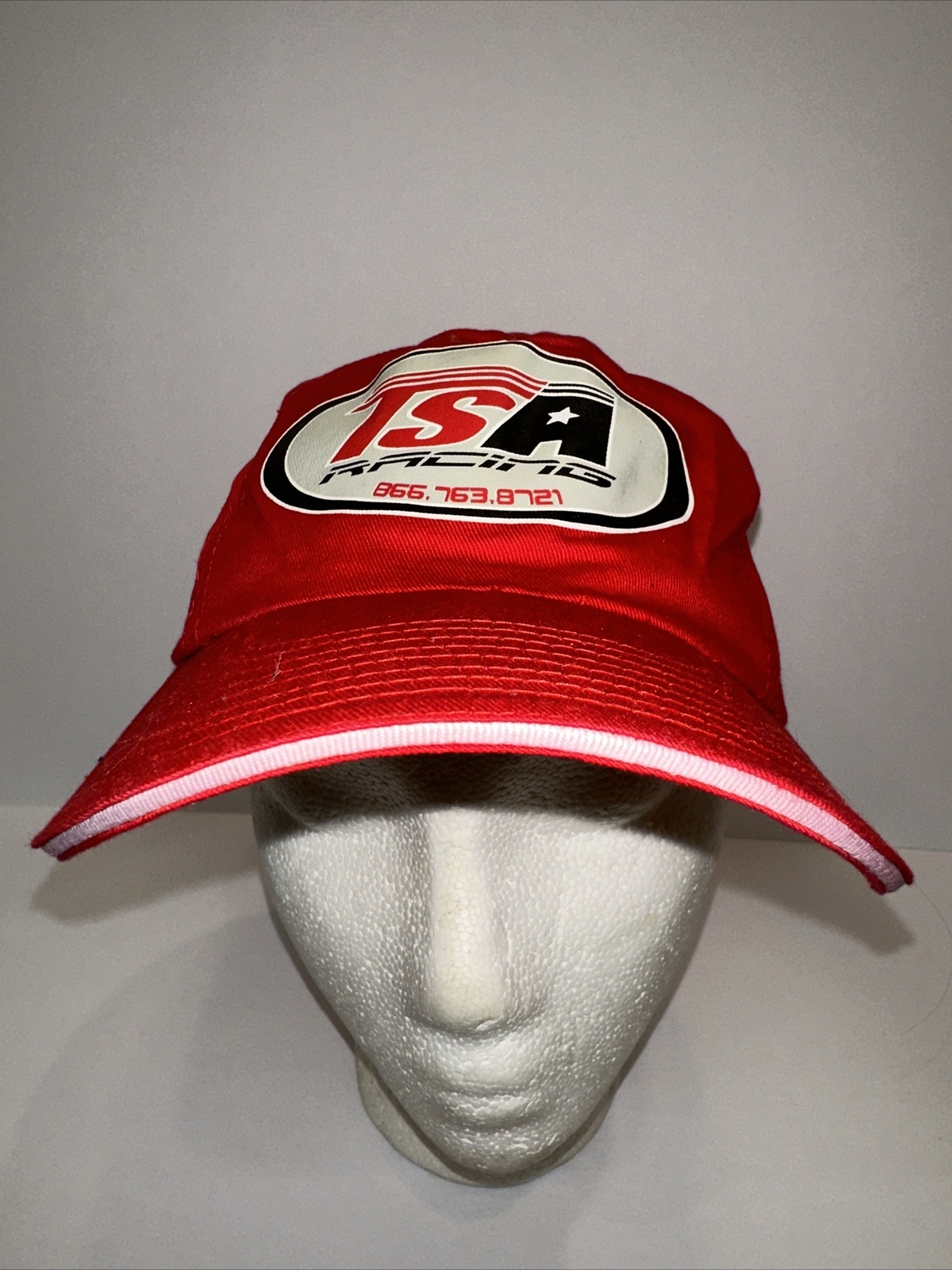 TSA Racing Logo Hat Cap Red Screen Print Hook Loop White Bill Edge Hook Loop