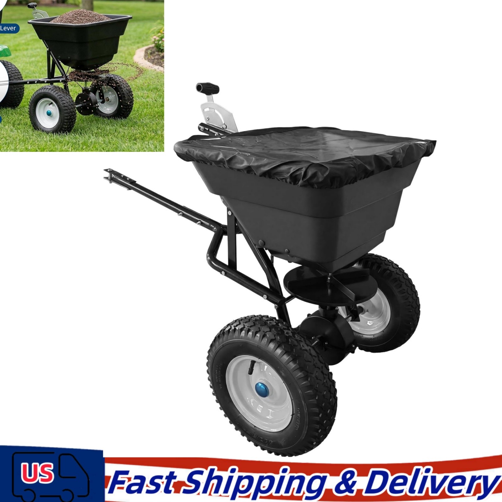 110LBS Tow Behind Broadcast Spreader Tow Push Garden Lawn Spreader Universal