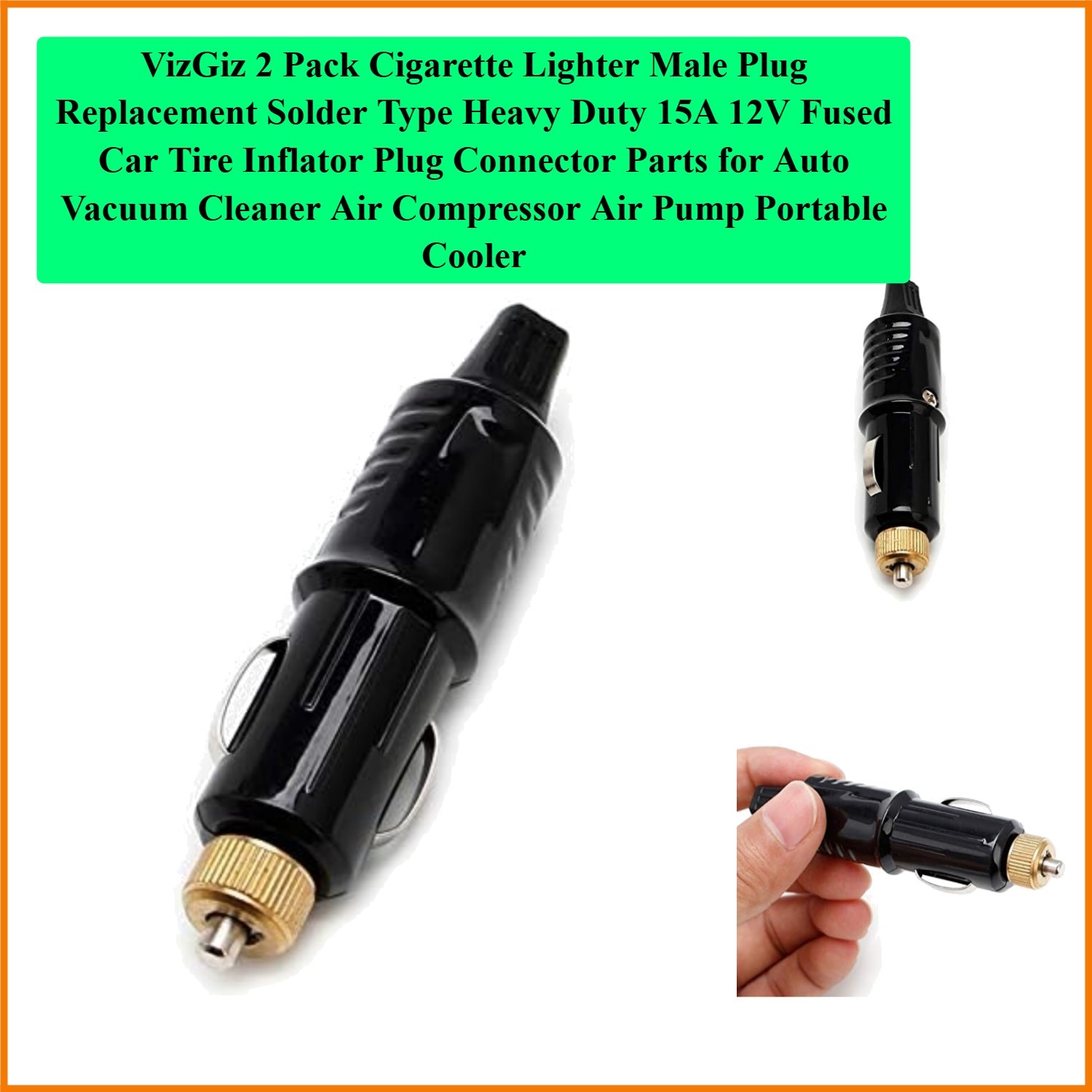 2 Pack Cigarette Lighter Male Plug Replacement Solder Type Heavy Duty 15A 12V...