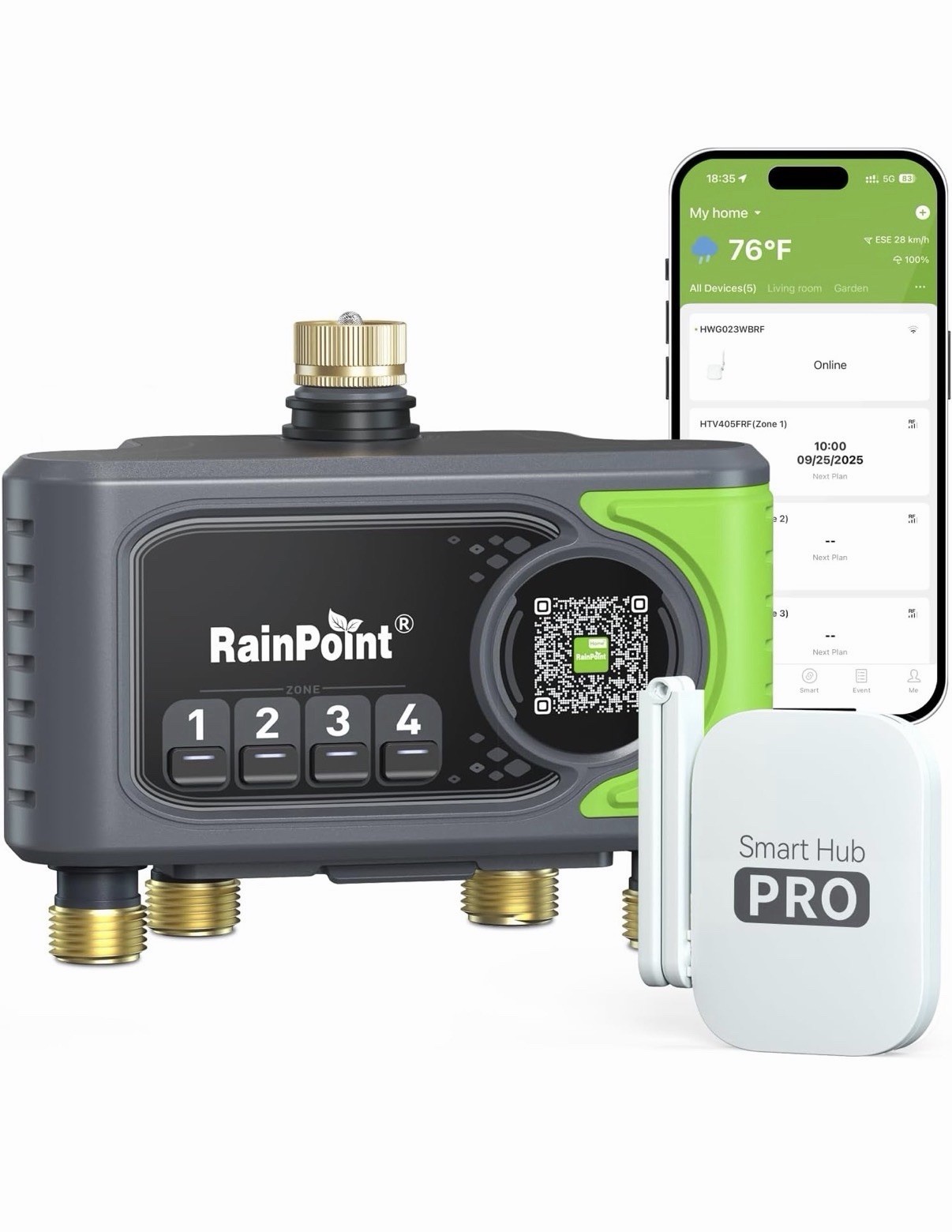 RAINPOINT WiFi Sprinkler Timer 4 Zone Smart Water grass Garden Hose w Hub