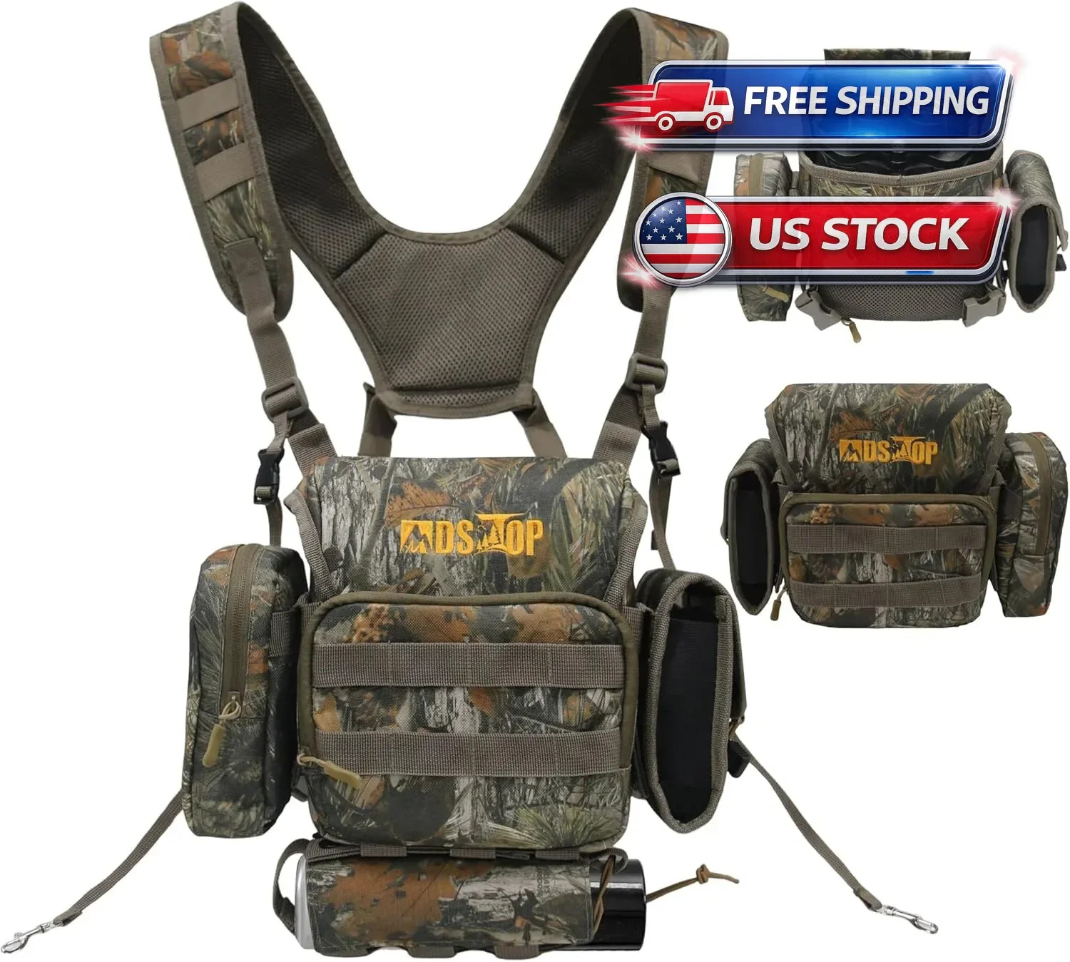 Binocular Harness Chest Pack with Rangefinder Pouch, Bino Harness with Rain Cove