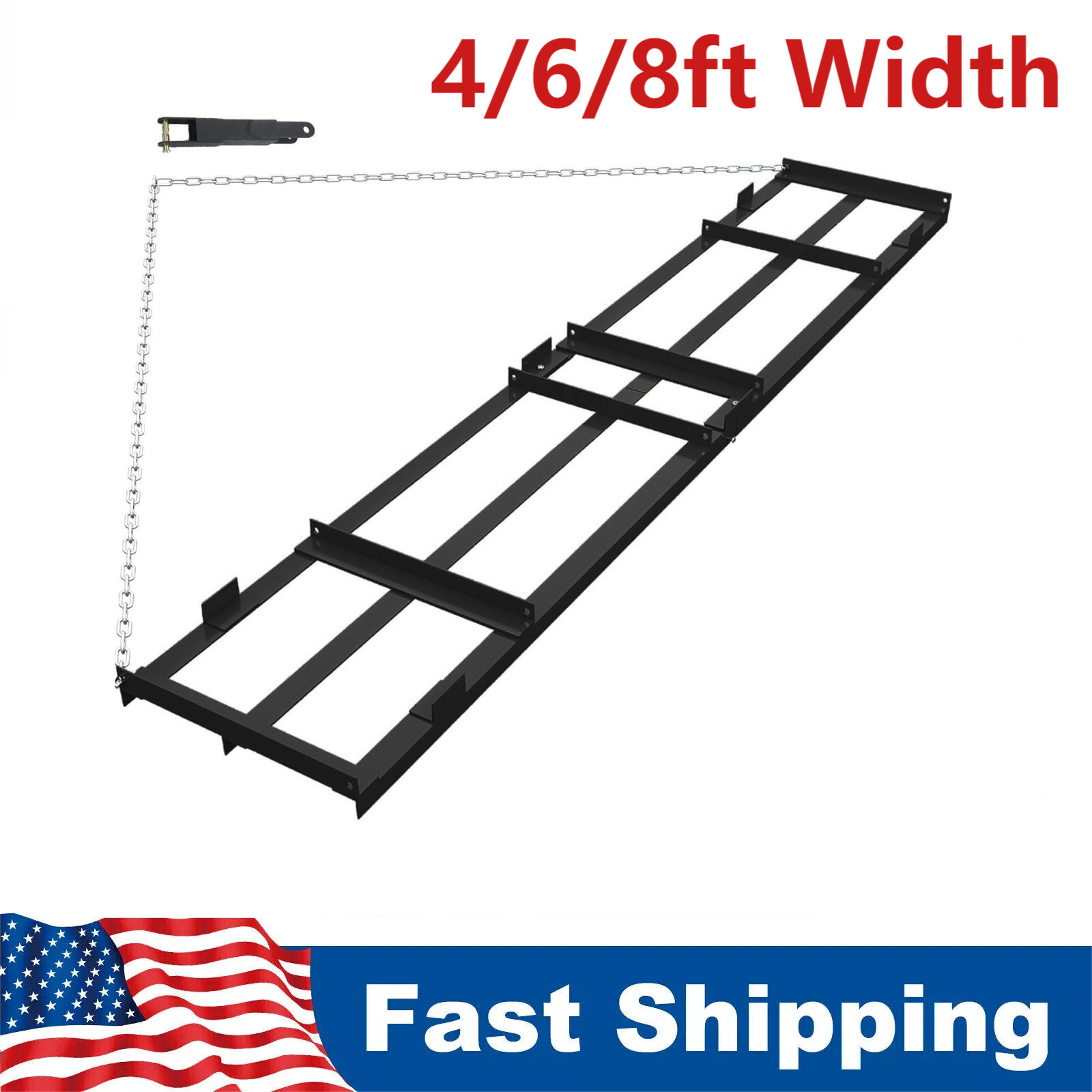 4/6/8Ft Drag Harrow for ATV/UTV/Tractor Driveway Lawn Leveling Landscape Grader